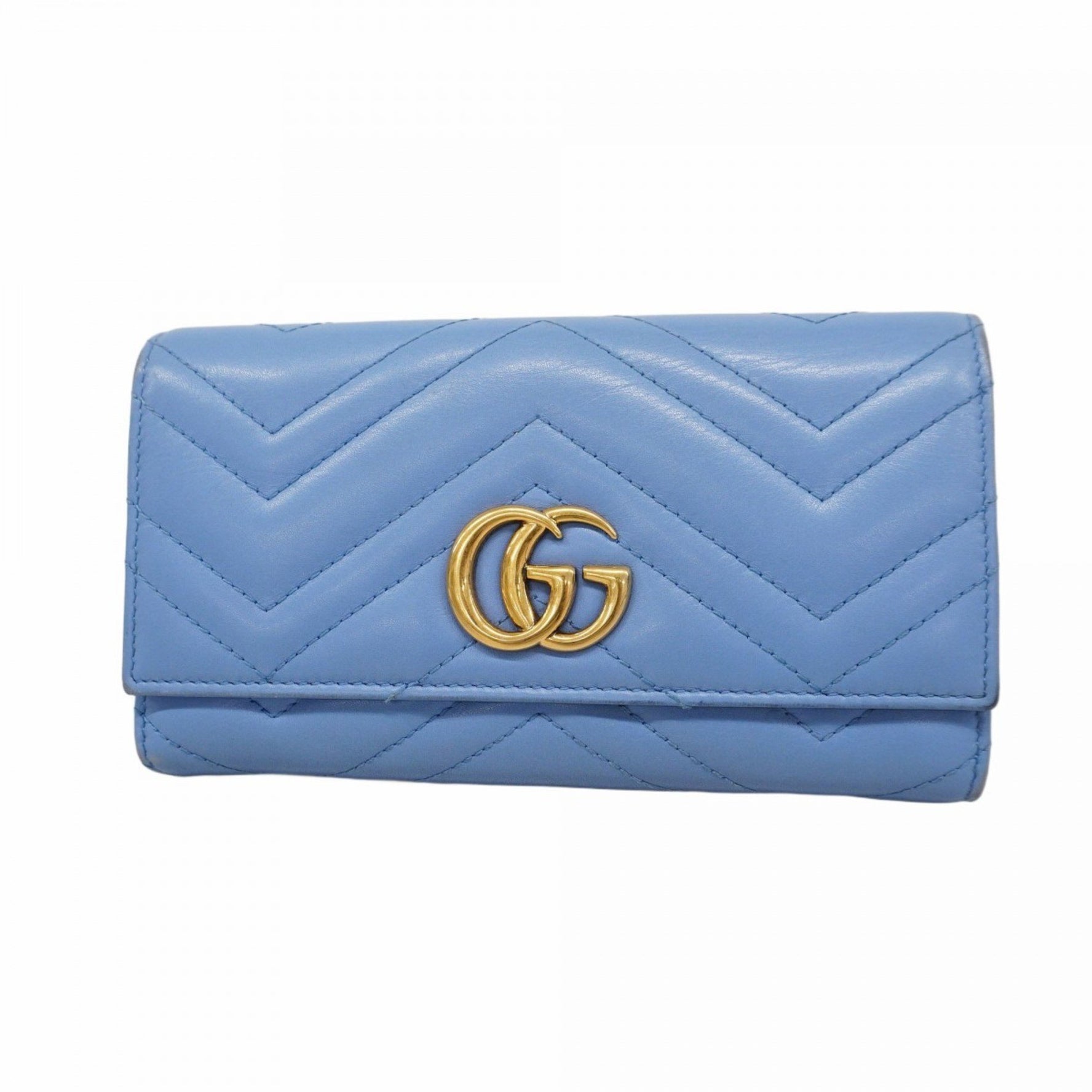 Gucci GG Marmont Long Wallet Leather Blue Women's