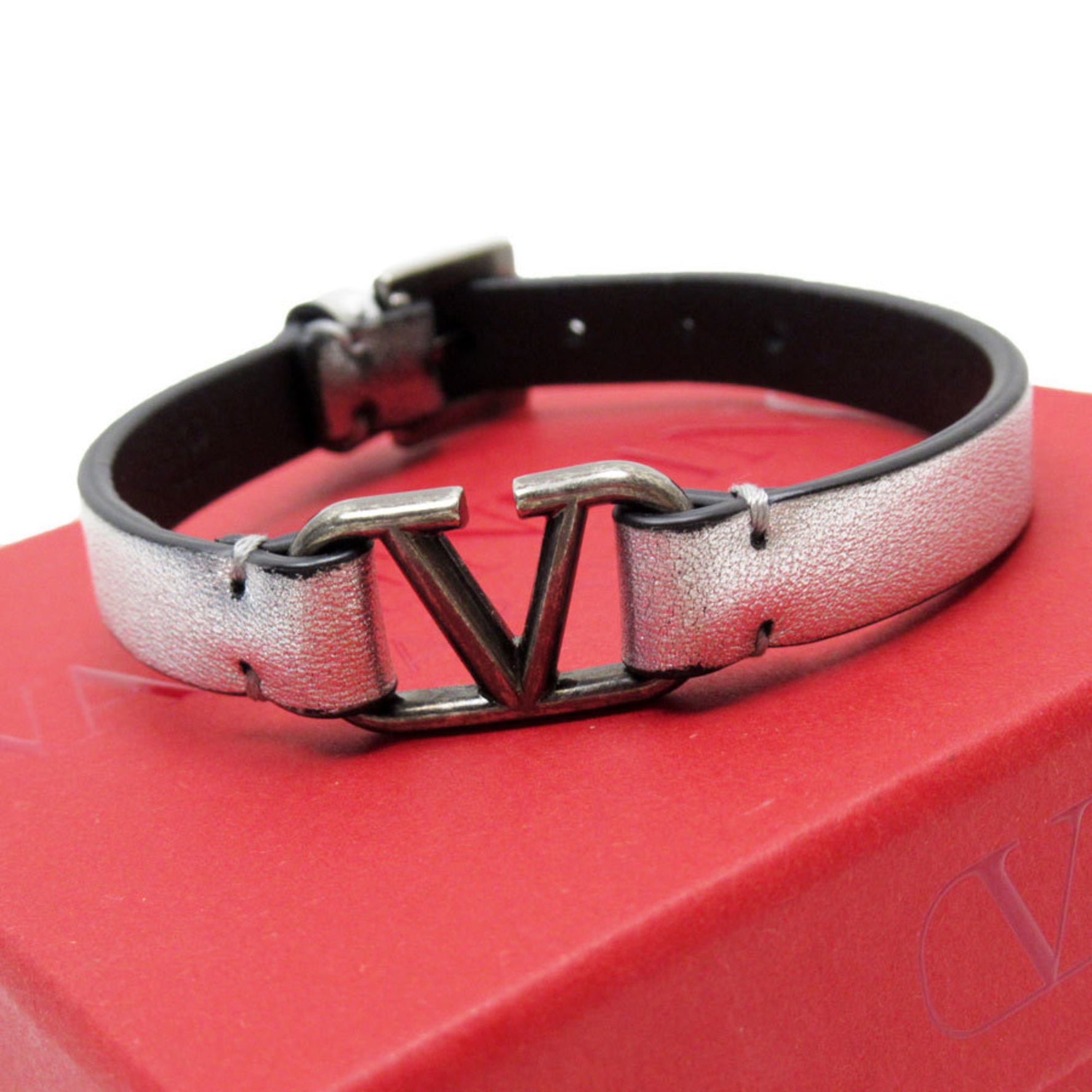 Valentino Garavani Bracelet Leather Silver Women's