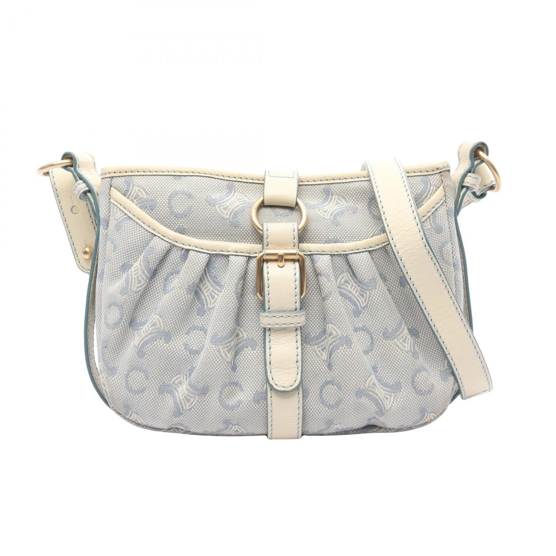 Celine C Macadam Shoulder Bag, Canvas and Leather, Blue/White