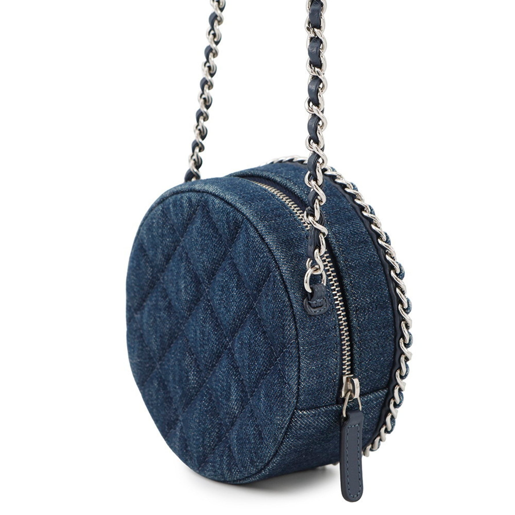 Chanel Chain Shoulder Bag with Coco Mark, Matelasse Round Denim