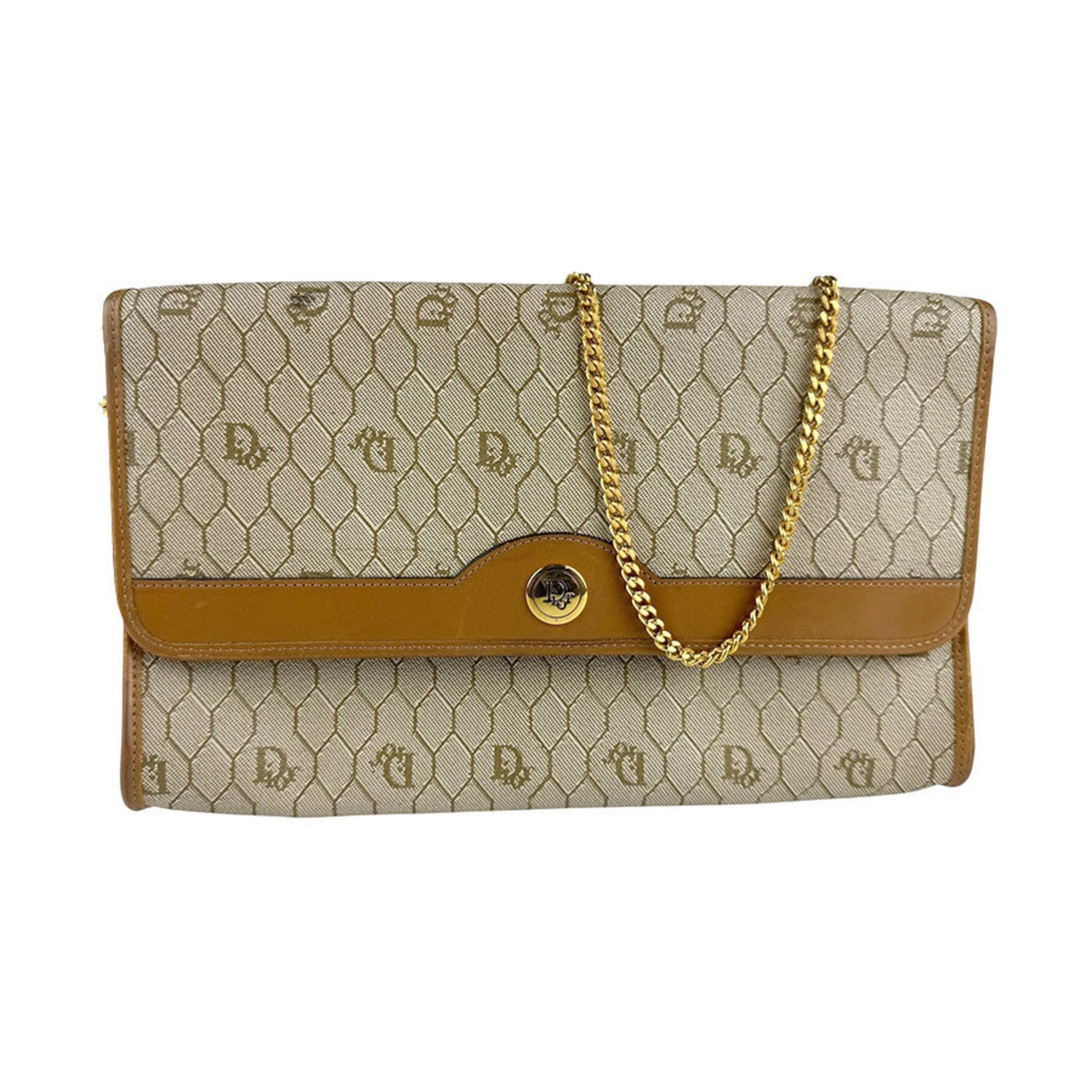 Christian Dior Shoulder Bag, Canvas and Leather, Brown, Women's, Z6698