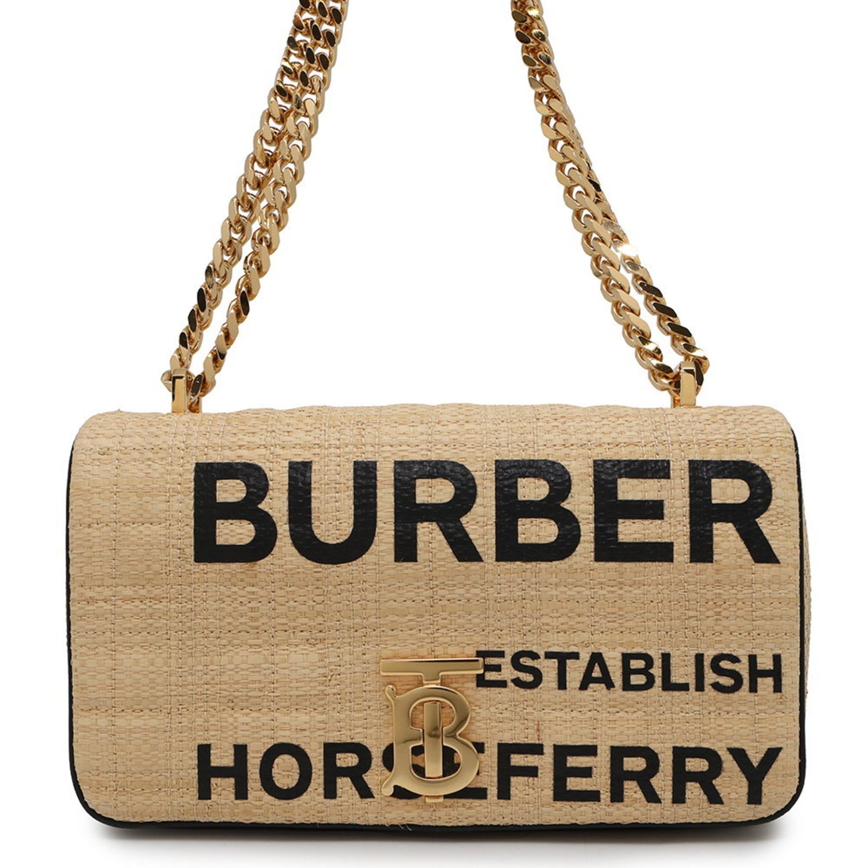 Burberry Chain Shoulder Bag Horseferry Print Small Lola Raffia