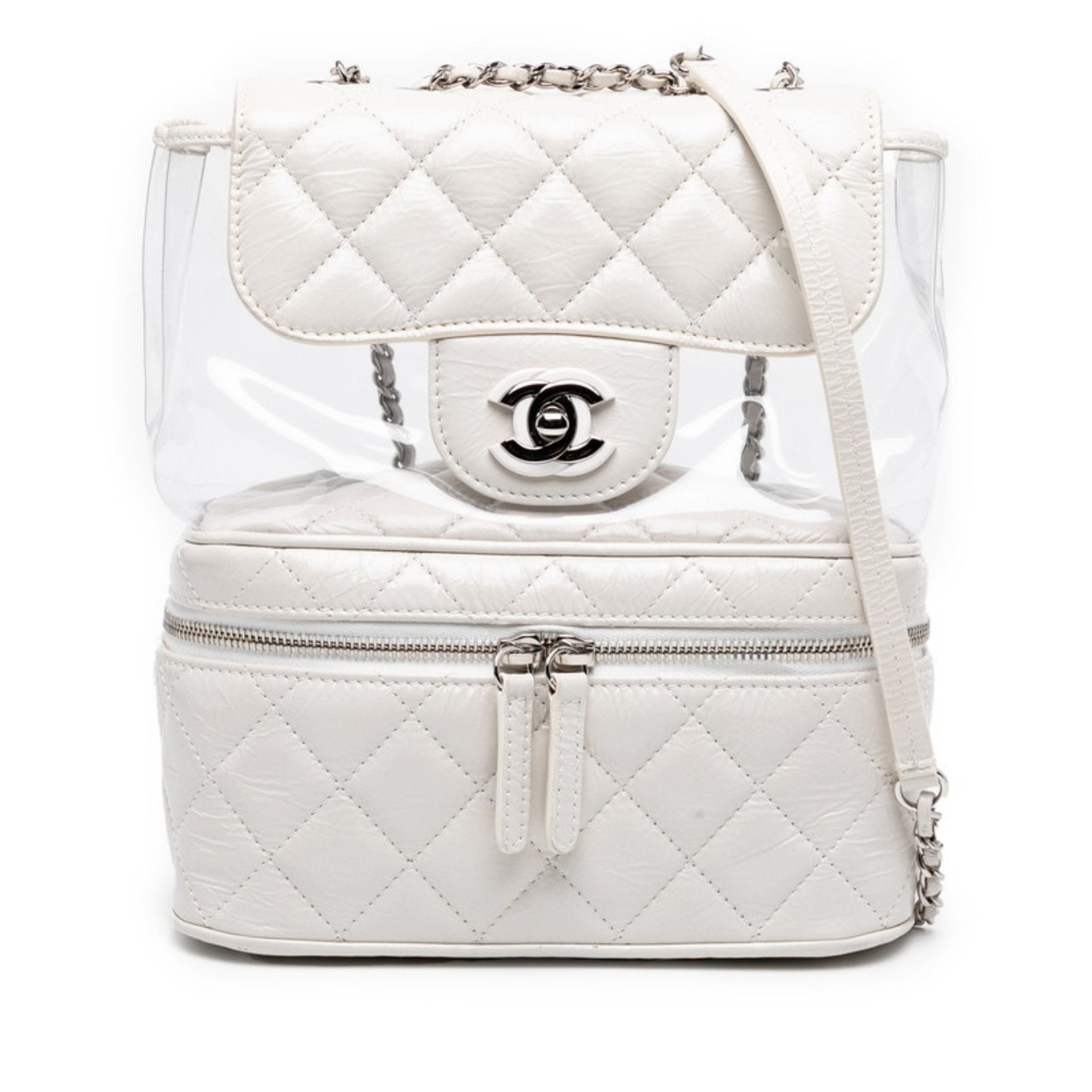 CHANEL Matelasse Coco Mark Chain Shoulder Bag Handbag White Clear Leather Vinyl