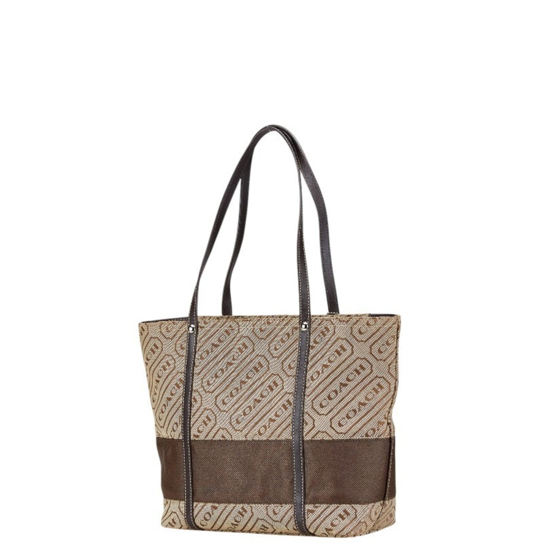 Coach Tote Bag Handbag Beige Brown Canvas Leather