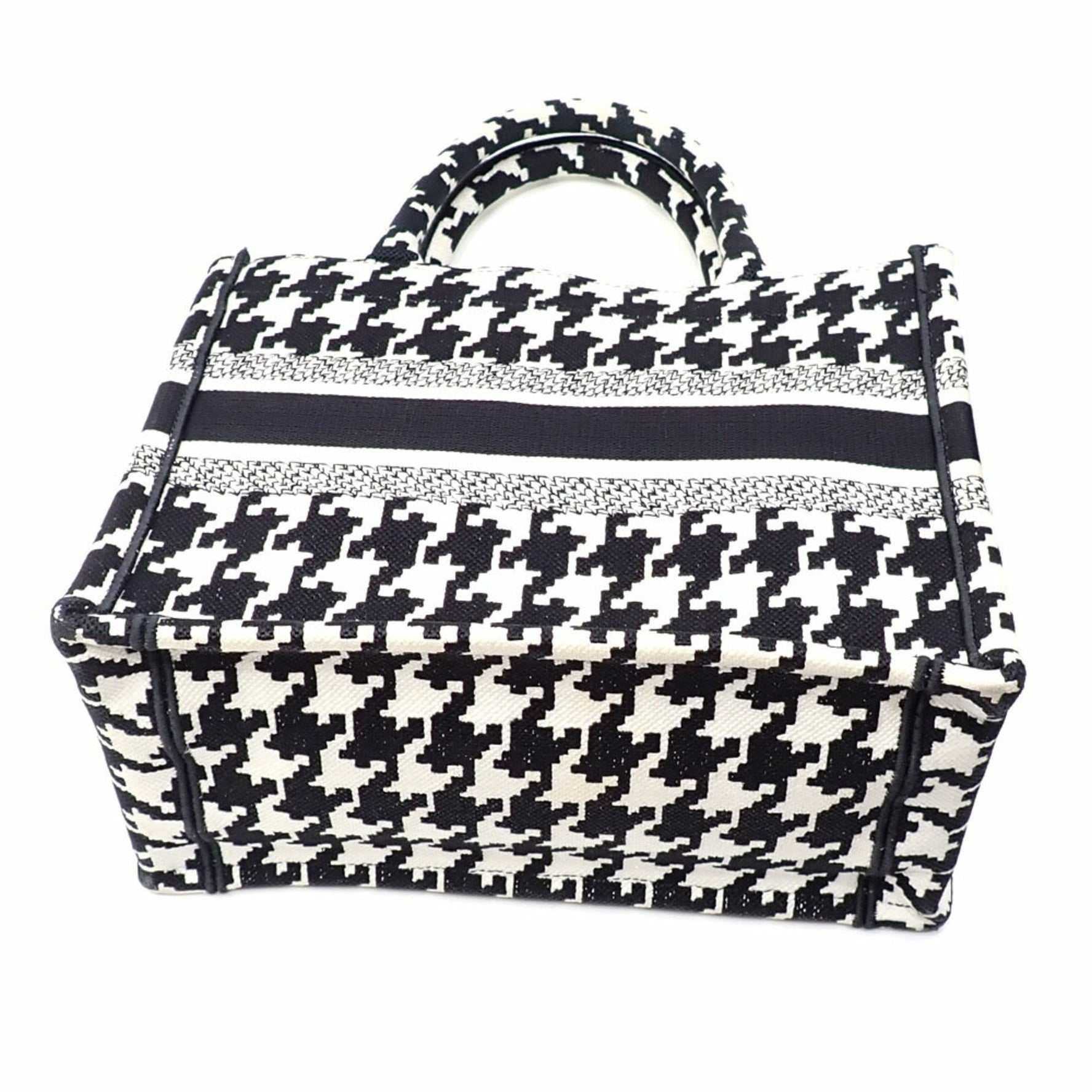 Christian Dior Book Tote Bag, Small, Black and White, Cotton, Houndstooth Pattern