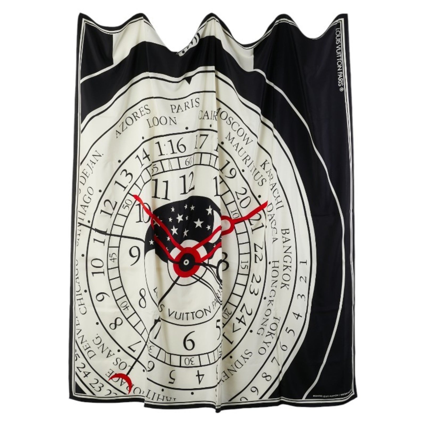 Louis Vuitton 1988 Montre Gae Aulenti Clock Pattern Scarf Muffler Black Multicolor Silk Women's LOUIS VUITTON