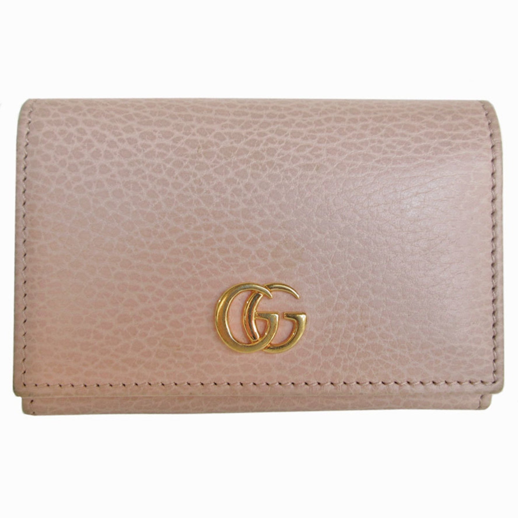 GUCCI Business Card Holder/Card Case GG Marmont Leather Pink Beige Gold Women's s0252f