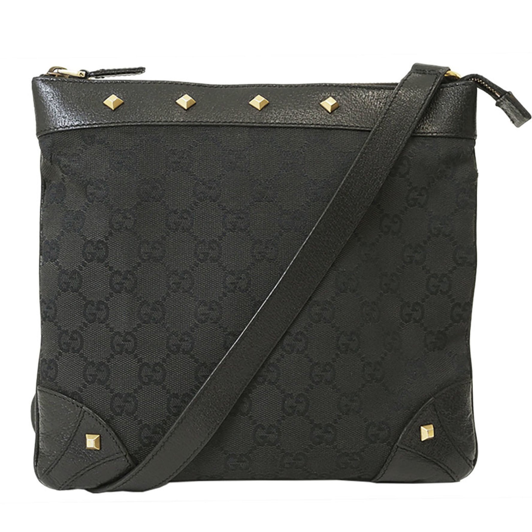 Gucci GG Canvas Studded Shoulder Bag Black Women's Leather Crossbody GUCCI