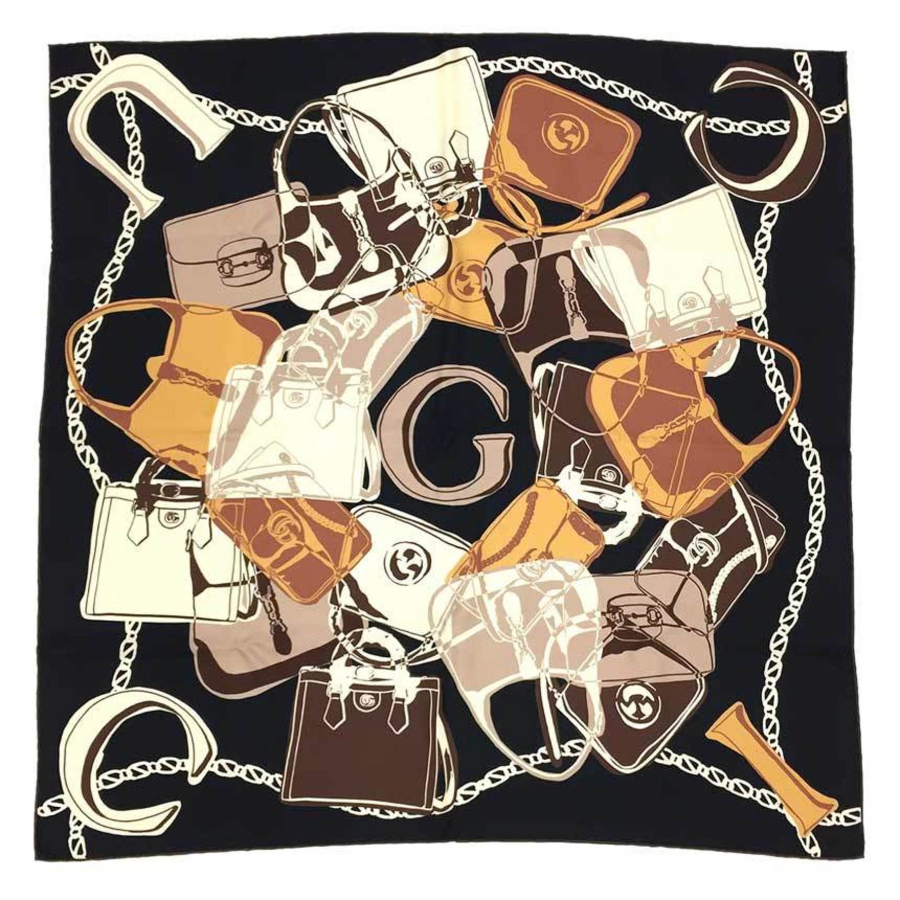 GUCCI Scarf Muffler Large Carre 100% Silk Bag Navy