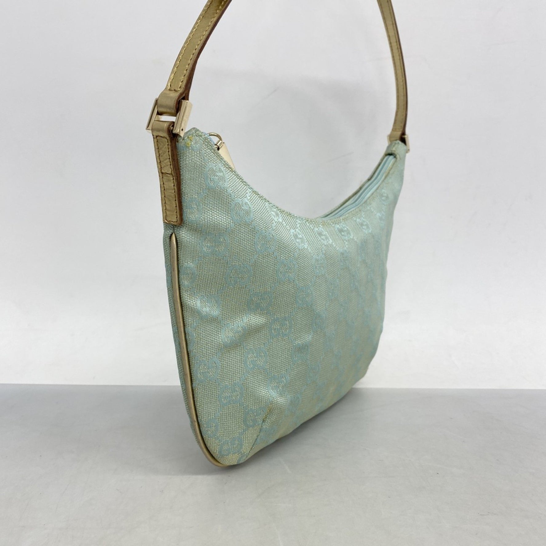 Gucci GG Canvas Handbag 005 0813 Blue Gold Champagne