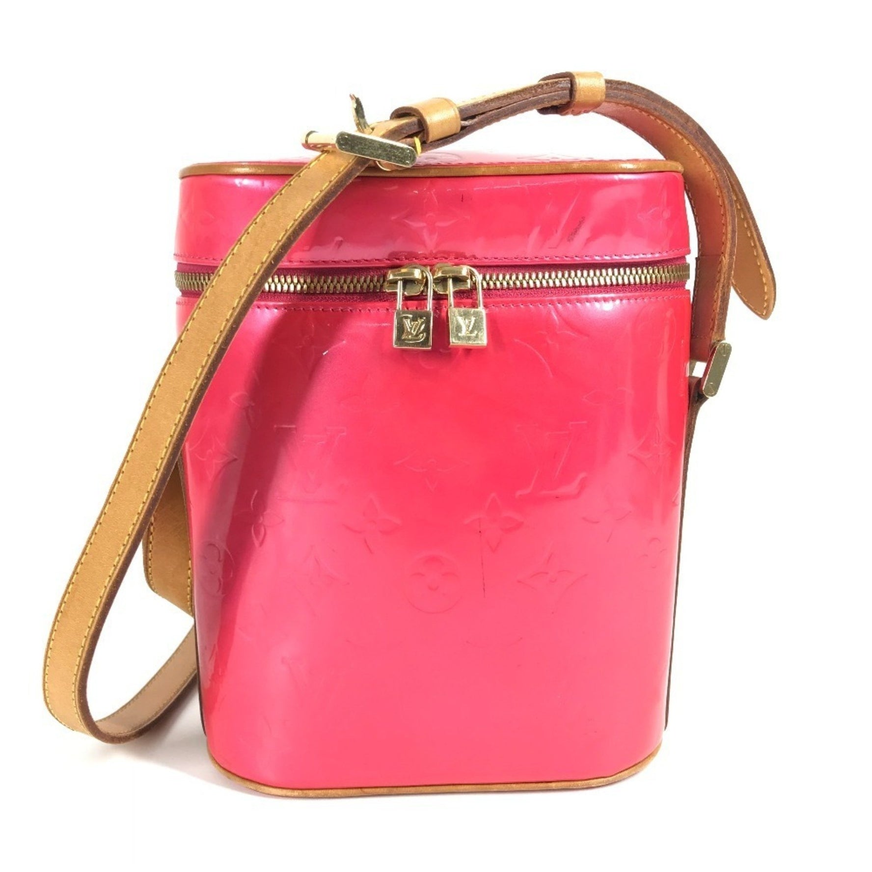 LOUIS VUITTON Monogram Vernis Sullivan Vertical Pochette Shoulder Bag in Canvas, Fuchsia Pink