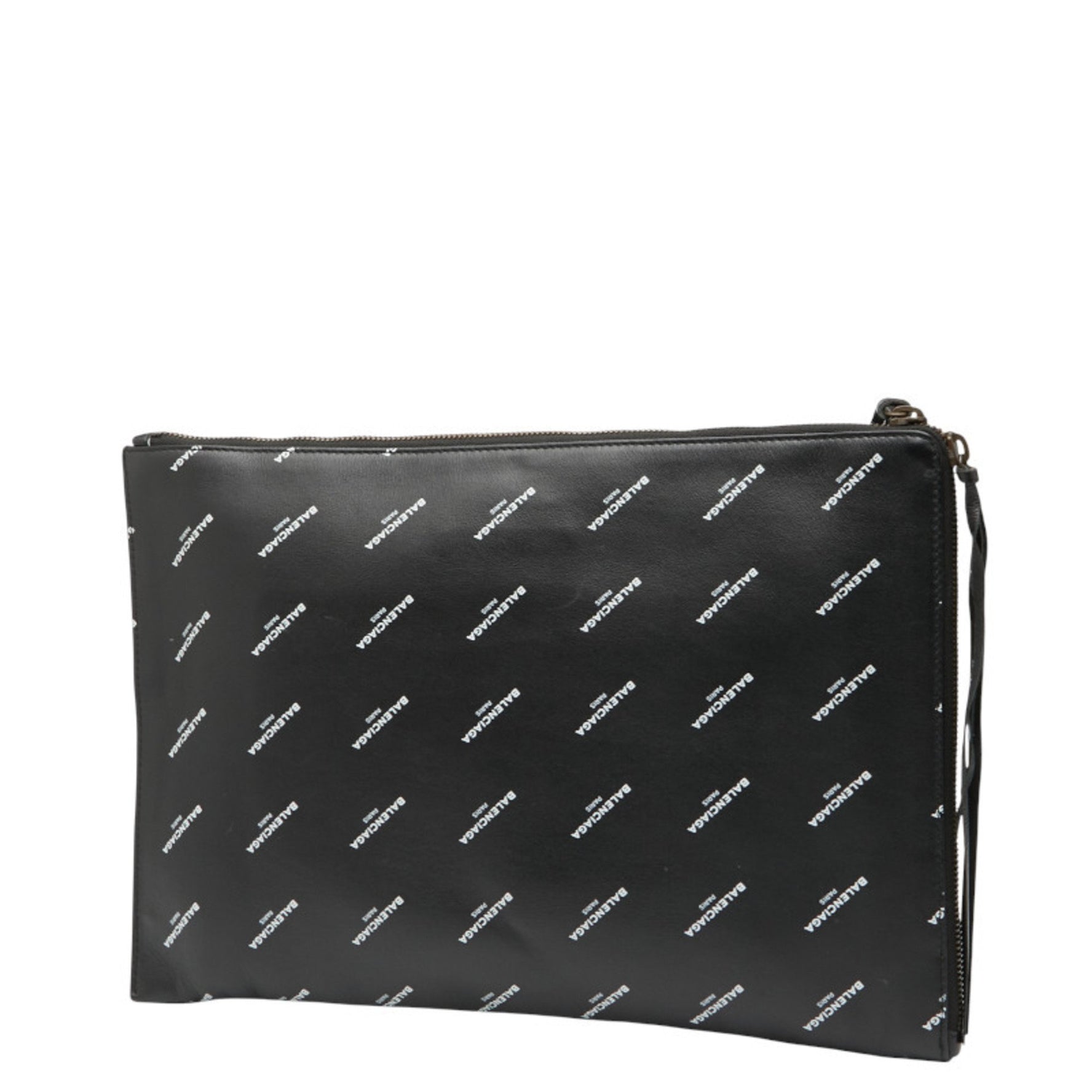 Balenciaga Logo Print Clutch Bag Leather