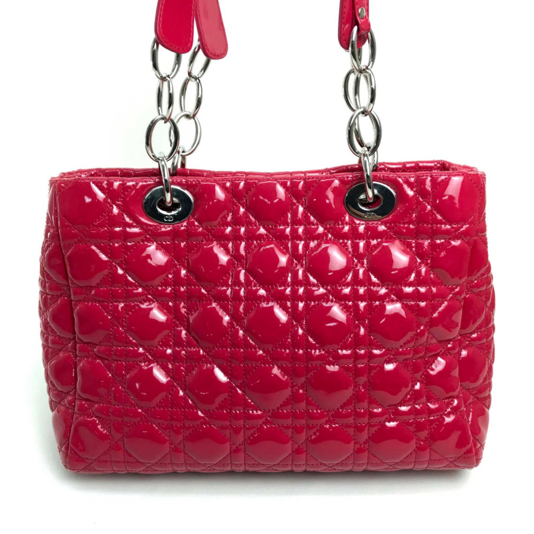 Christian Dior Cannage soft enamel Bag ChainShoulder Tote Bag Hand Bag Based SilverHardware
