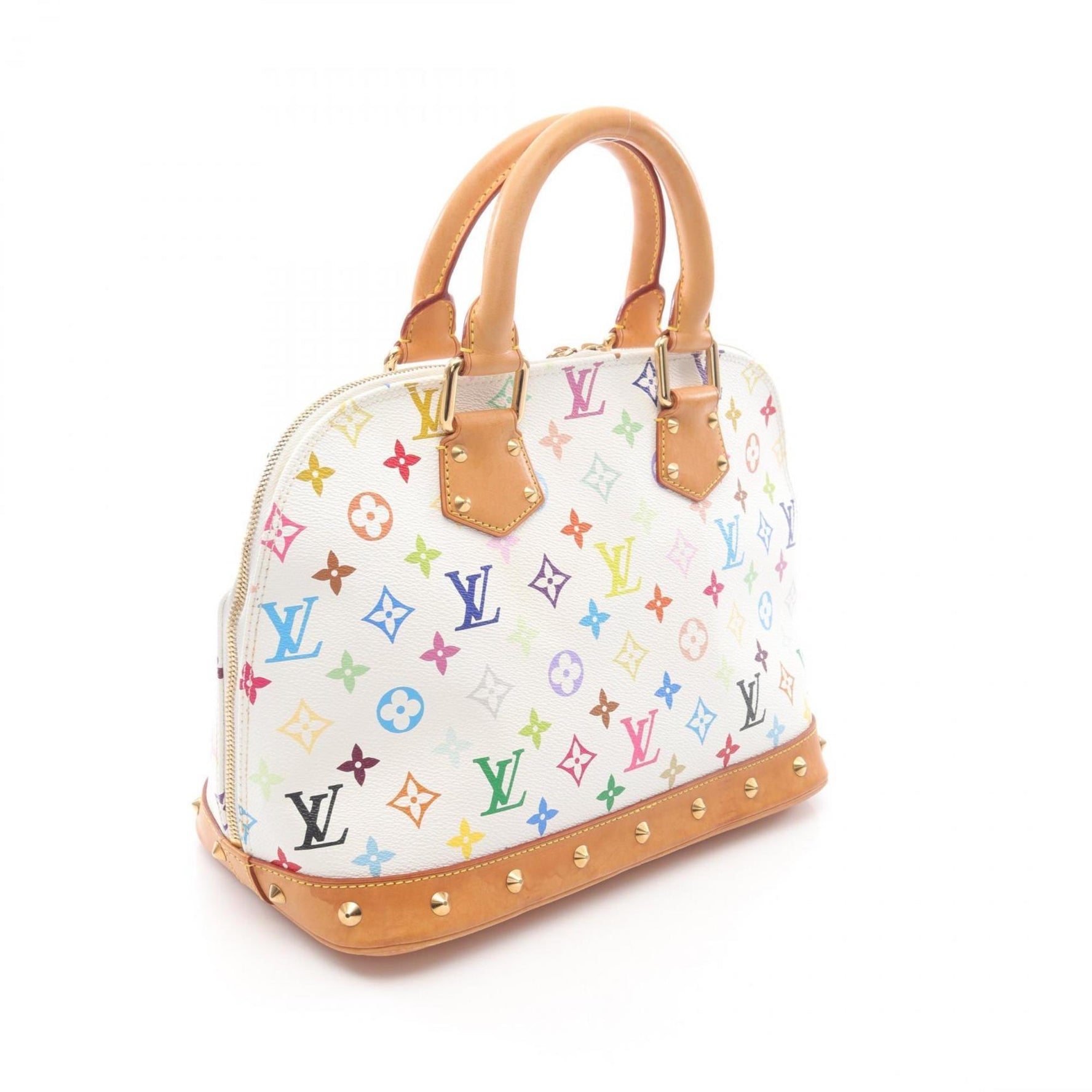 Louis Vuitton Alma Handbag, Coated Canvas and Leather, Monogram Multicolore, White