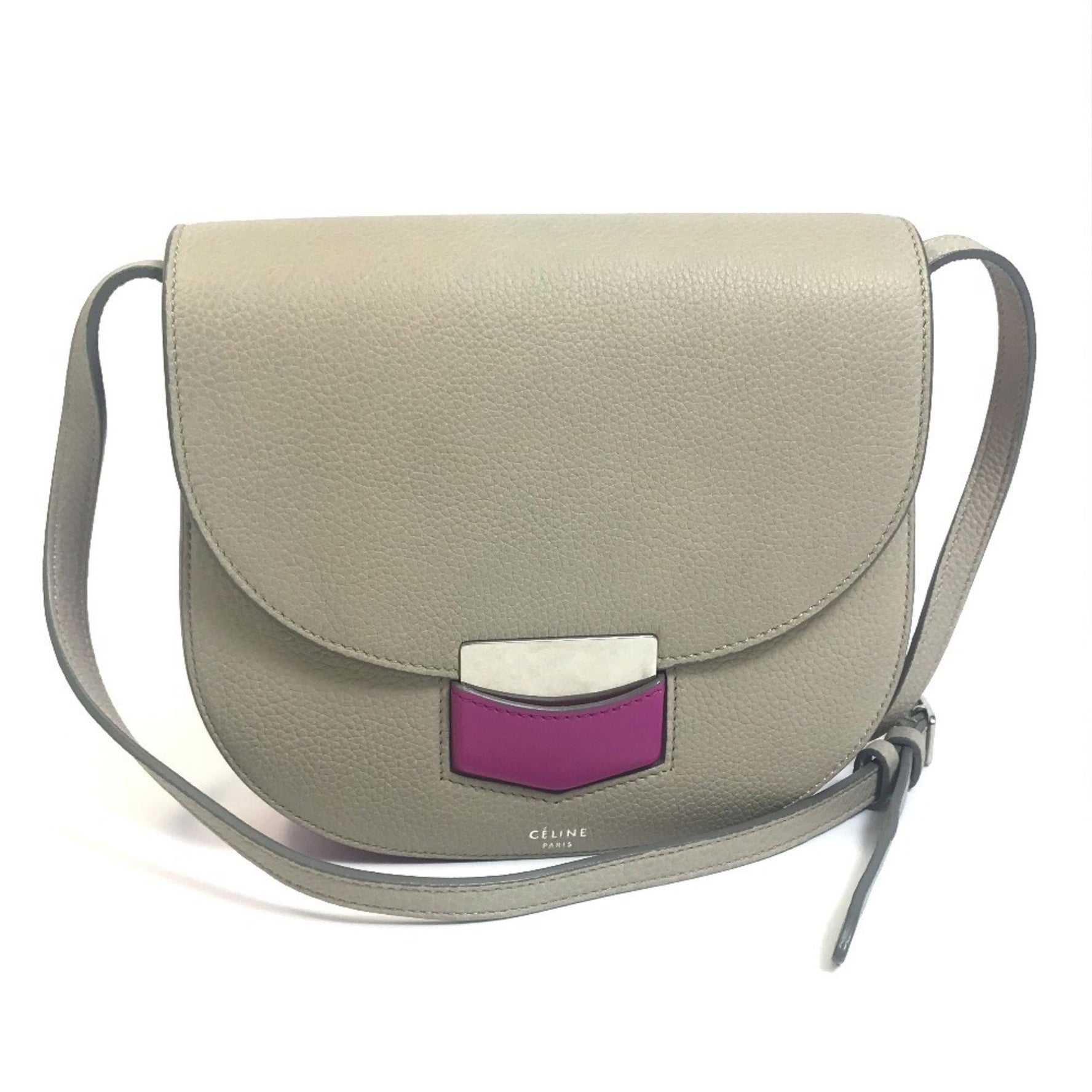 CELINE Two-tone Trotter Small Shoulder Bag in Leather, Gray and Purple Pink
