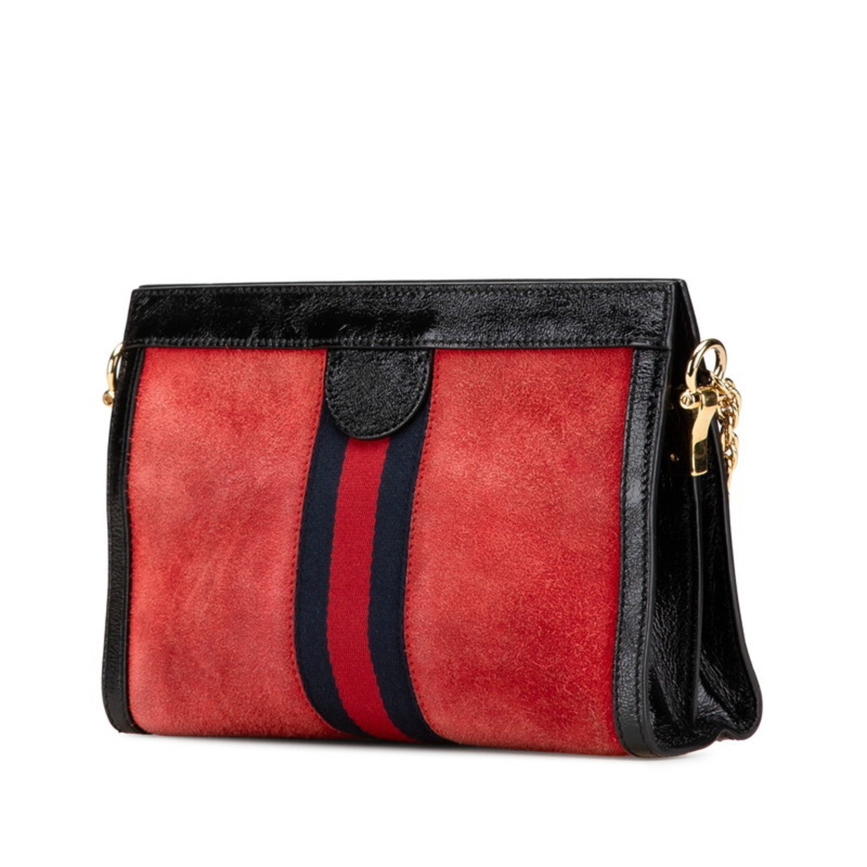 Gucci Ophidia Sherry Line Chain Shoulder Bag Red Black Leather Suede