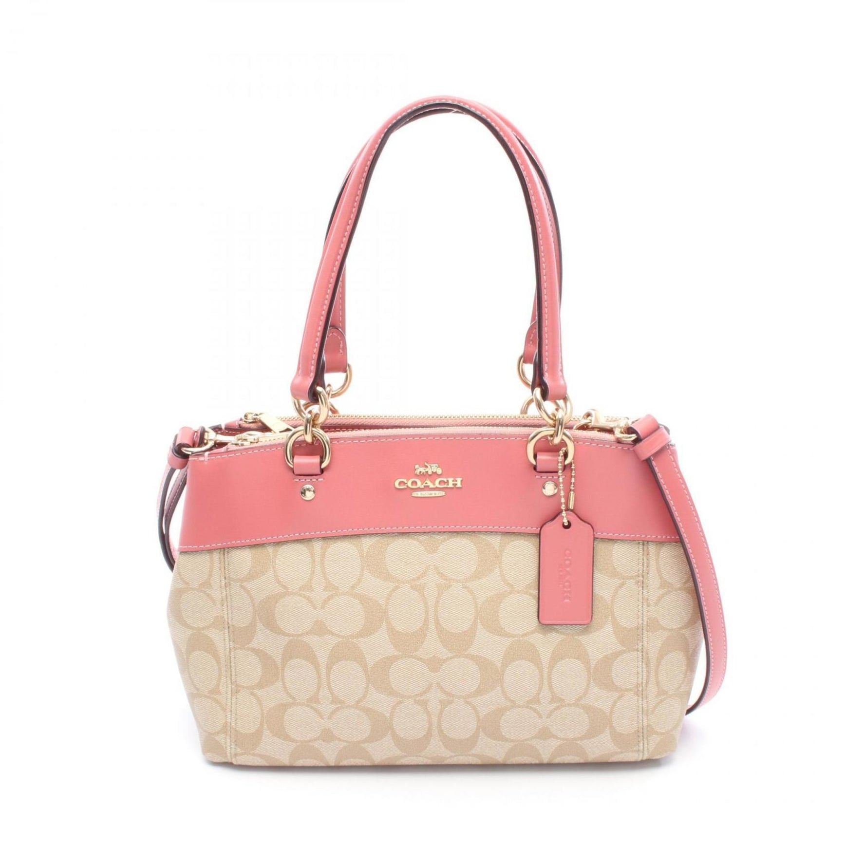Coach Signature Mini Brooke Handbag, Coated Canvas and Leather, Beige Pink