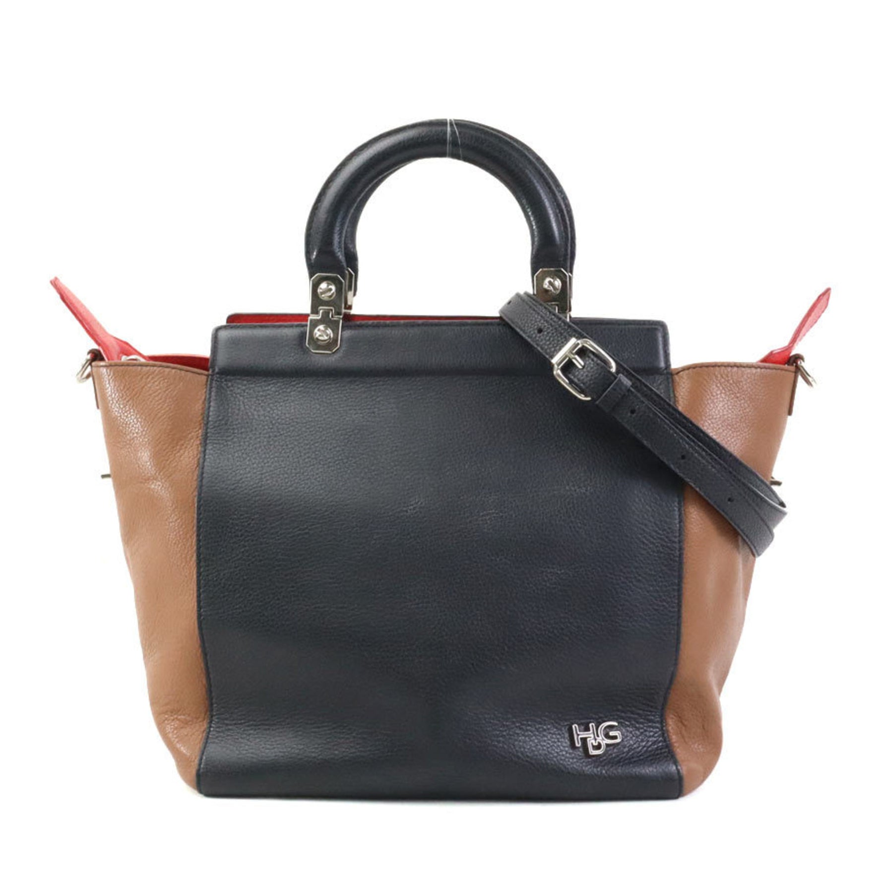 Givenchy Handbag Shoulder Bag Leather Black x Brown Red