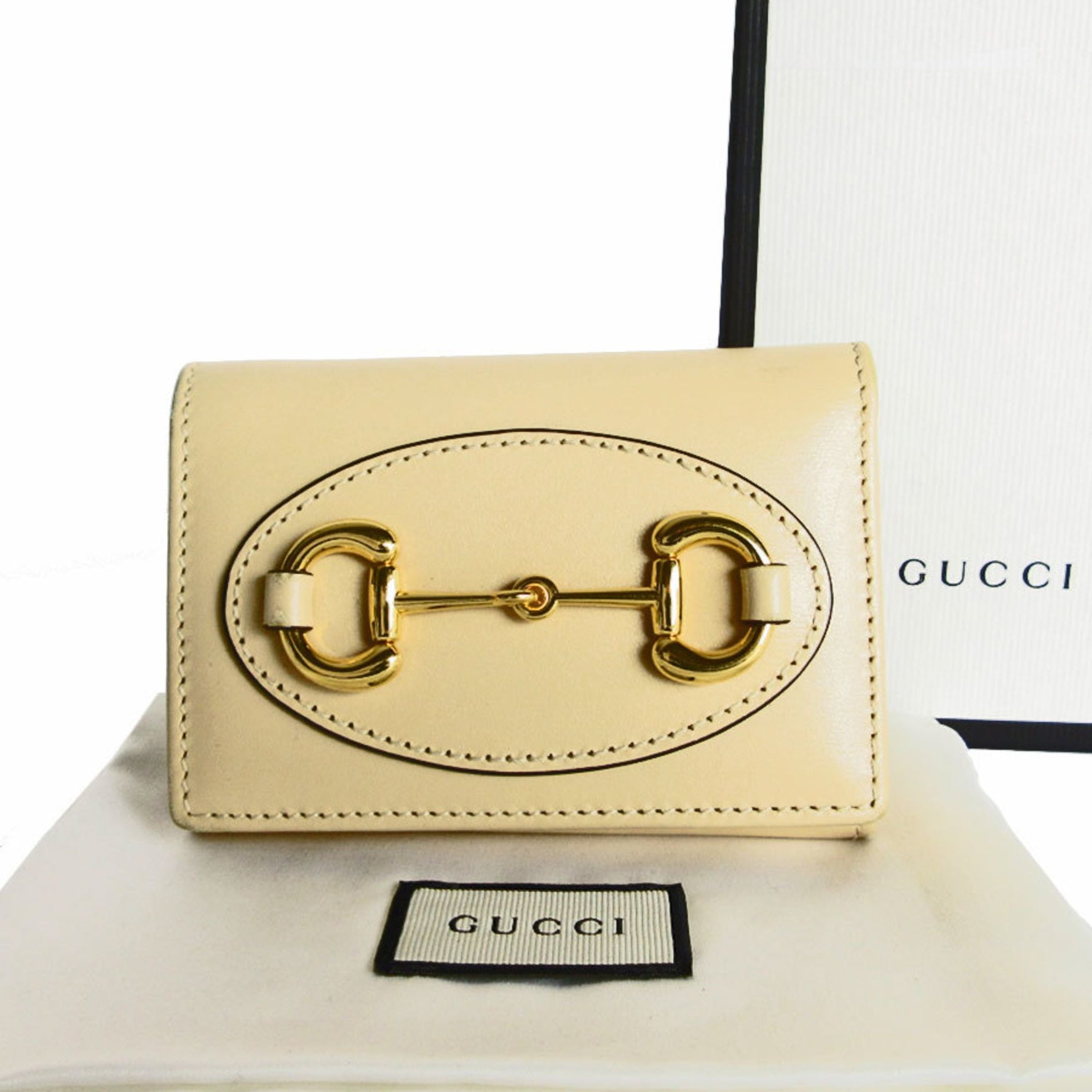 GUCCI Tri-fold wallet Compact Horsebit leather Beige Gold Women's s0153j