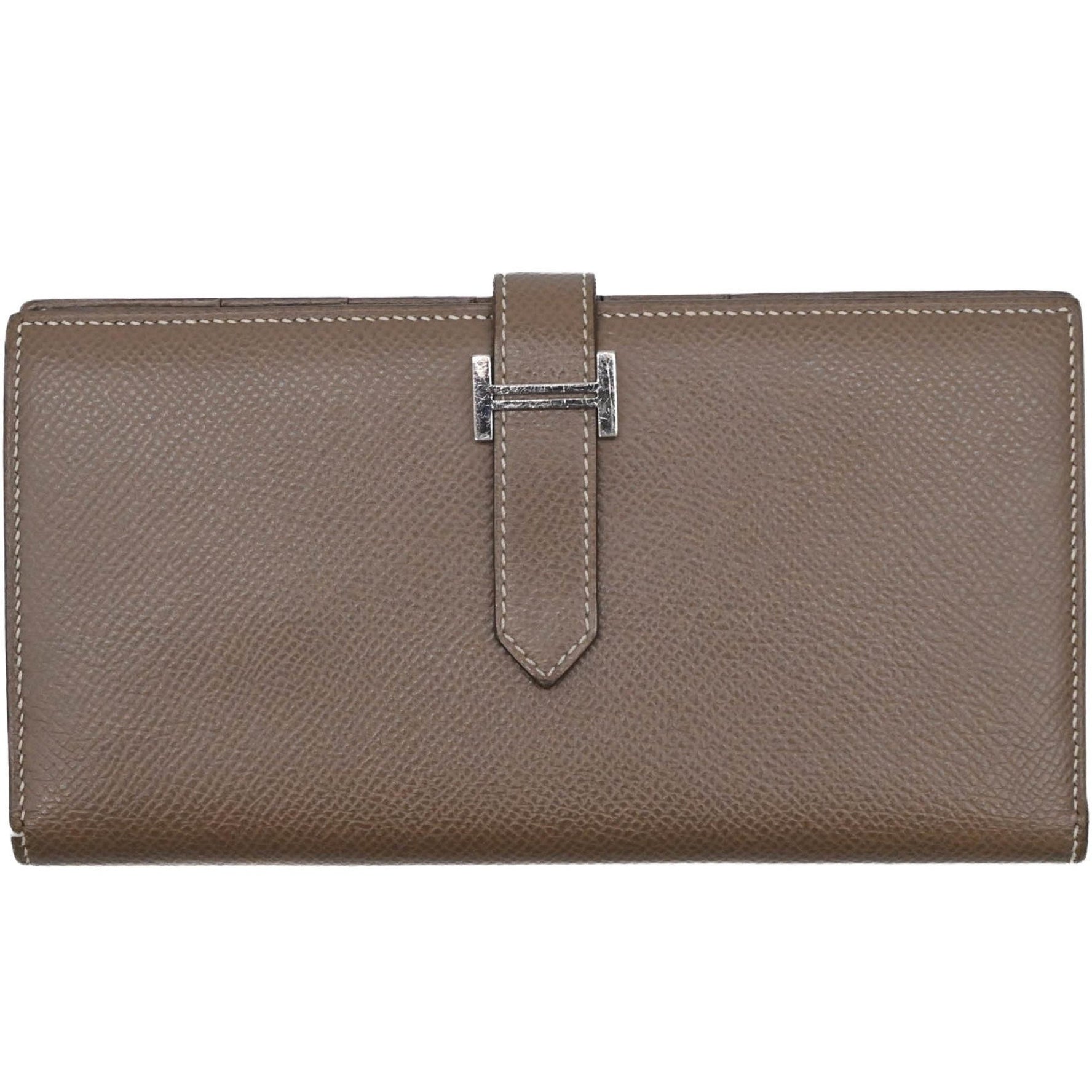 HERMES Bearn Soufflet Long Wallet Epsom Leather Etoupe #D