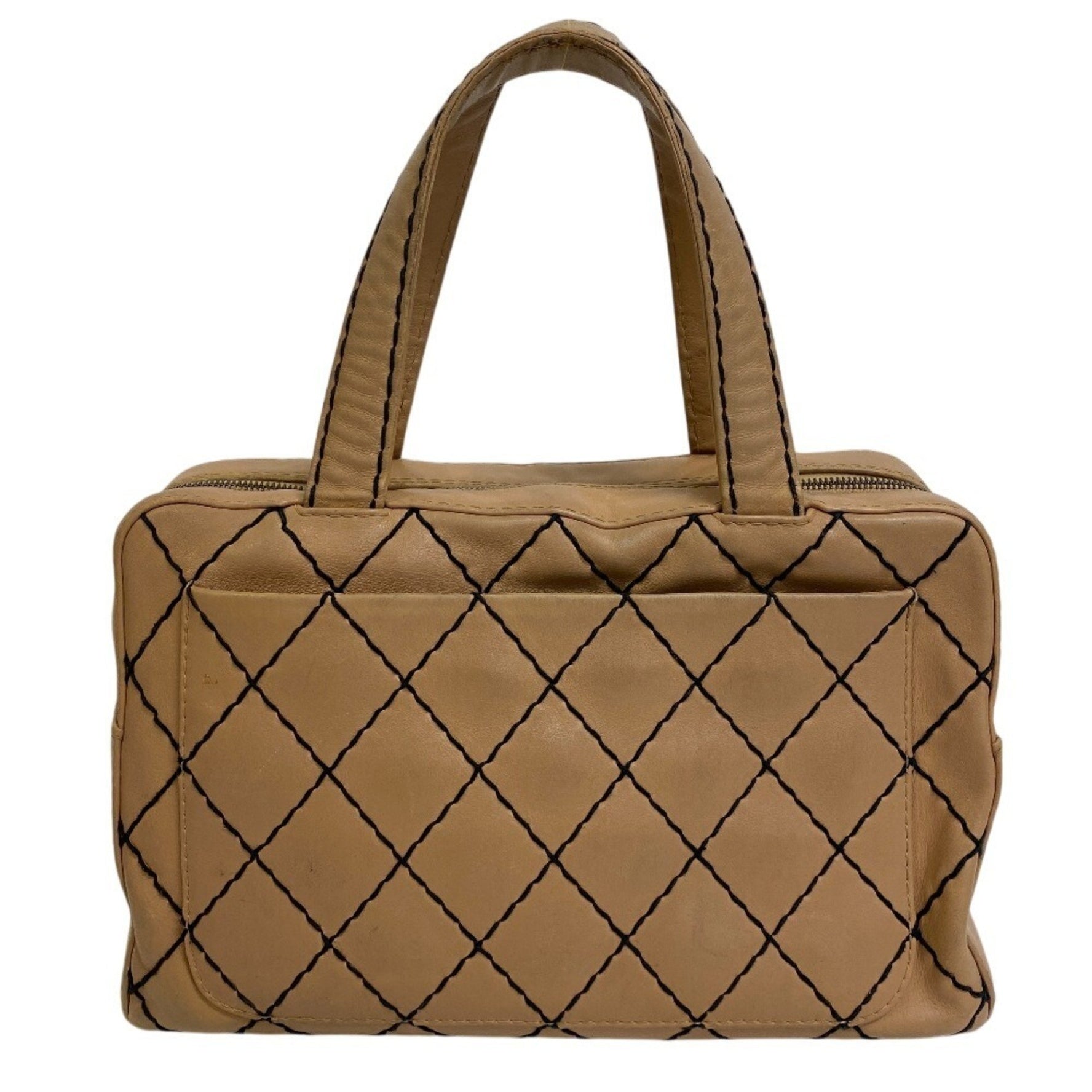 CHANEL Chanel No. 6 Boston Bag with Wild Stitching, Beige, Women's
