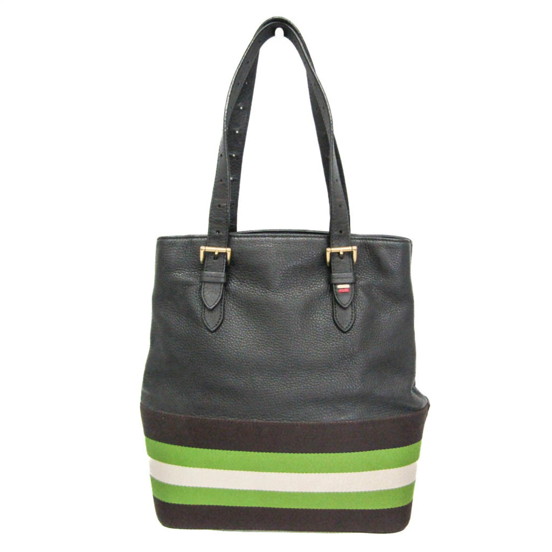 Bally Udine-sm.i Women's Leather,Canvas Tote Bag Black,Dark Brown,Green