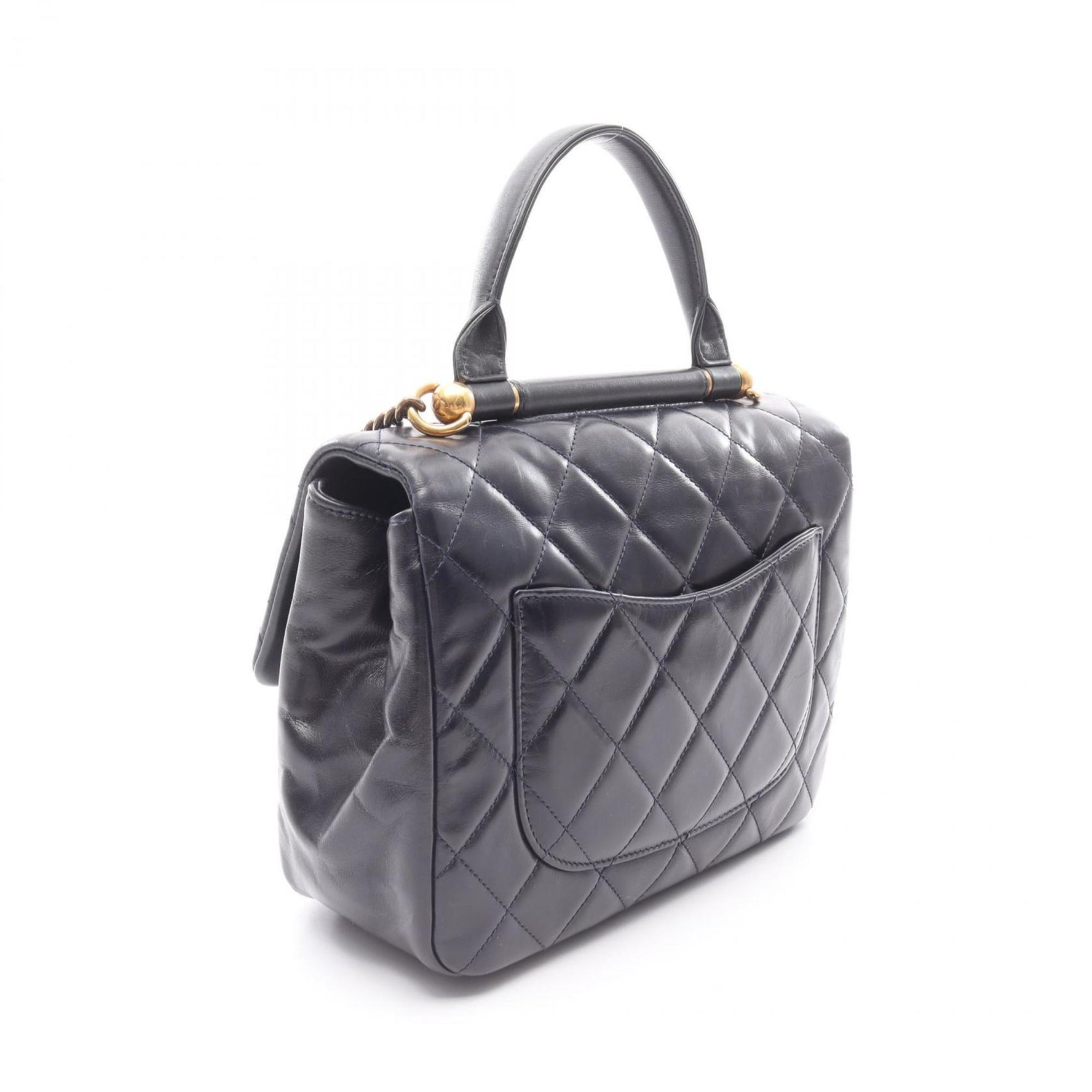 CHANEL Matelasse Top Handle Shoulder Bag in Lambskin Leather, Blue