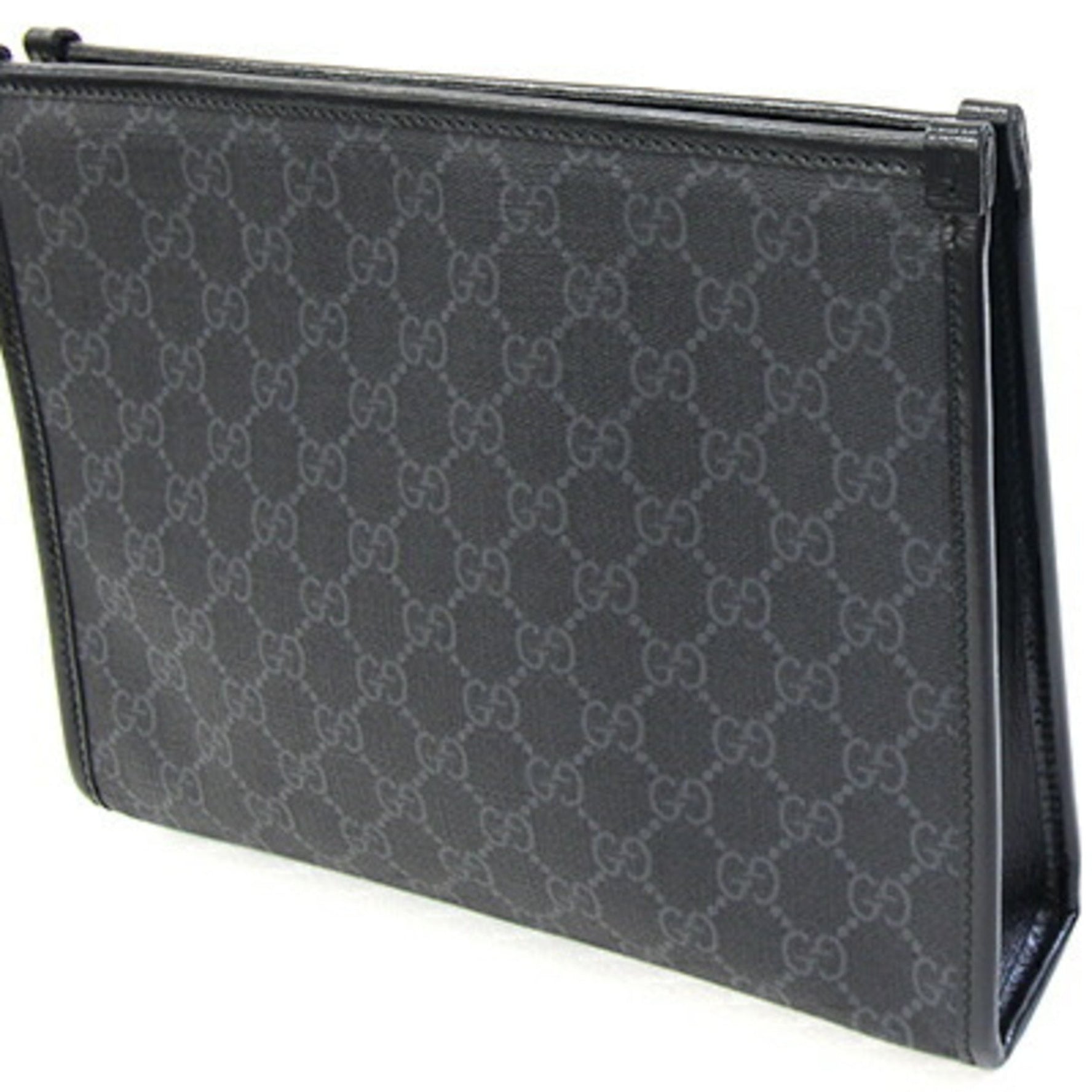 Gucci Interlocking G Clutch Bag Gray Black PVC Leather Second GG Supreme