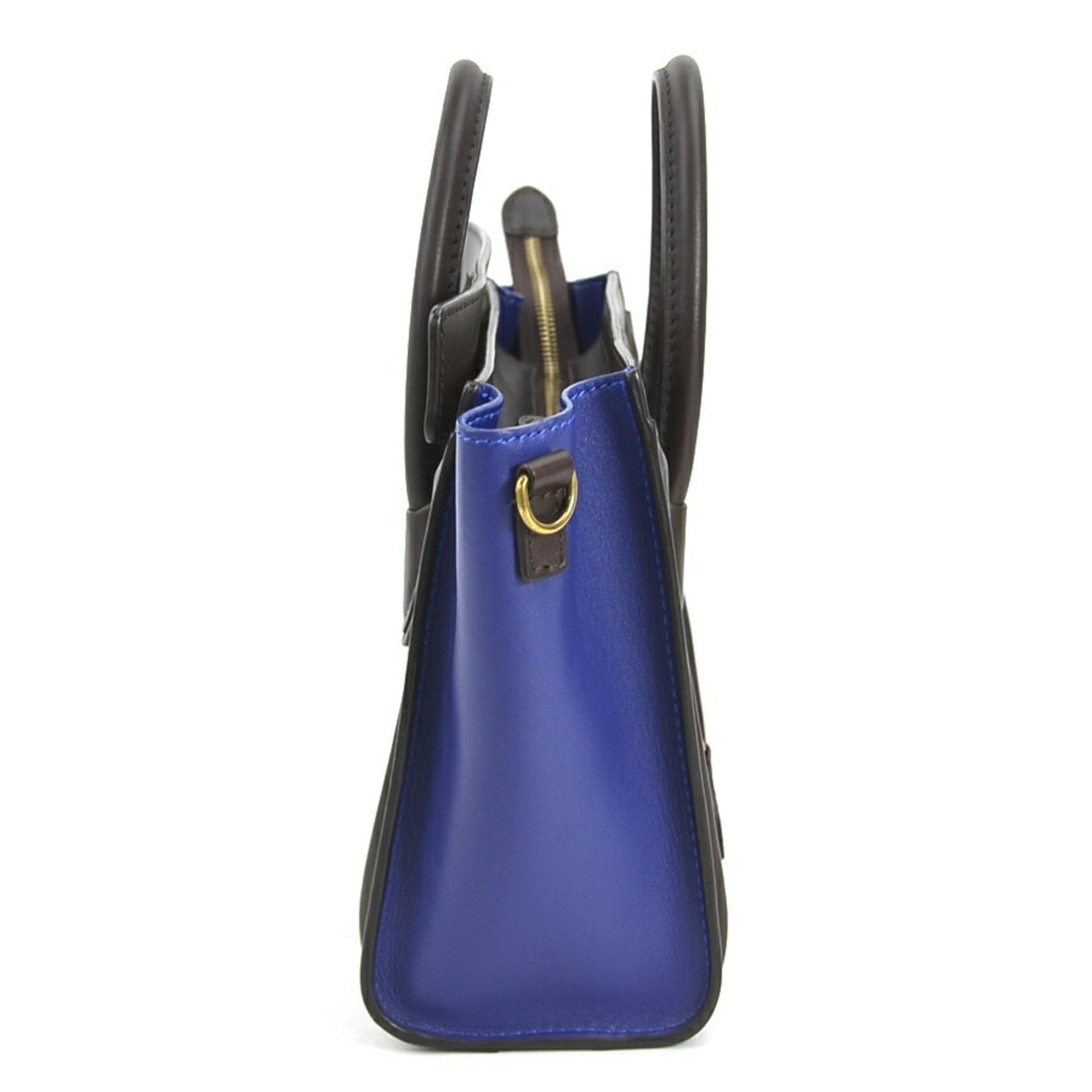 CELINE Handbag Shoulder Bag Luggage Nano Shopper Leather Brown Blue Gold