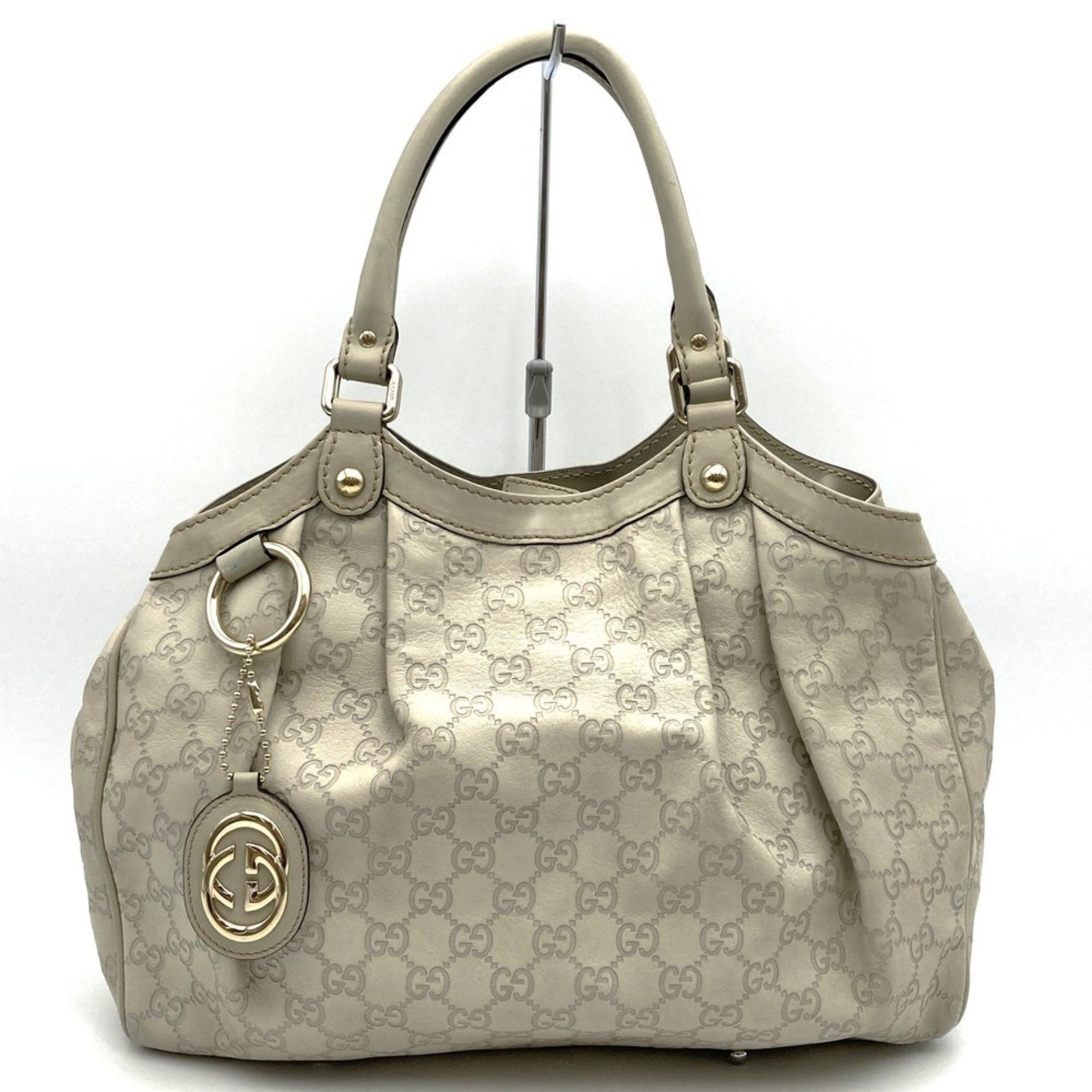 GUCCI Tote Bag Handbag Guccissima Sukey Leather Ivory