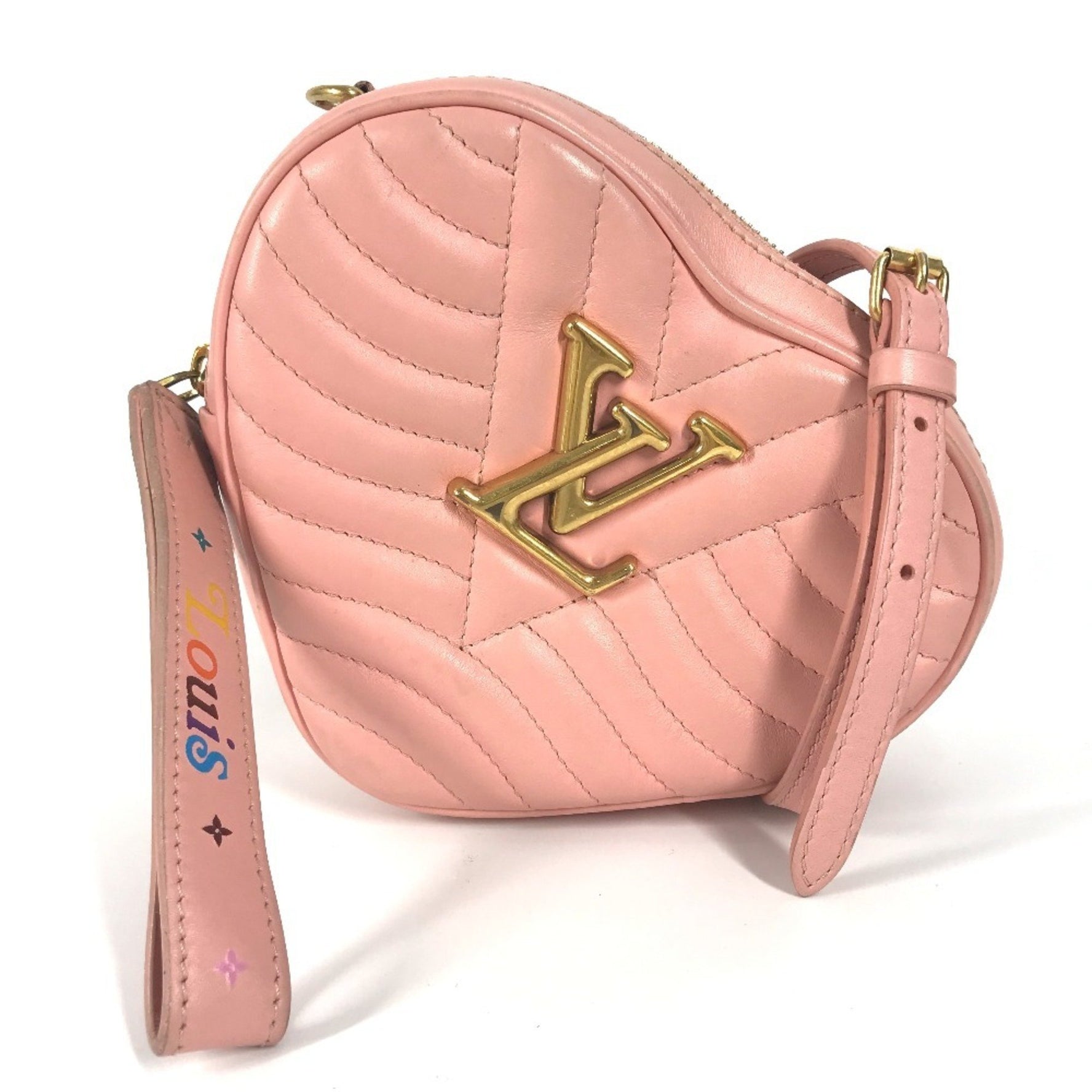 Louis Vuitton New Wave Heart LV Logo Bag Crossbody Clutch Pochette Shoulder Leather