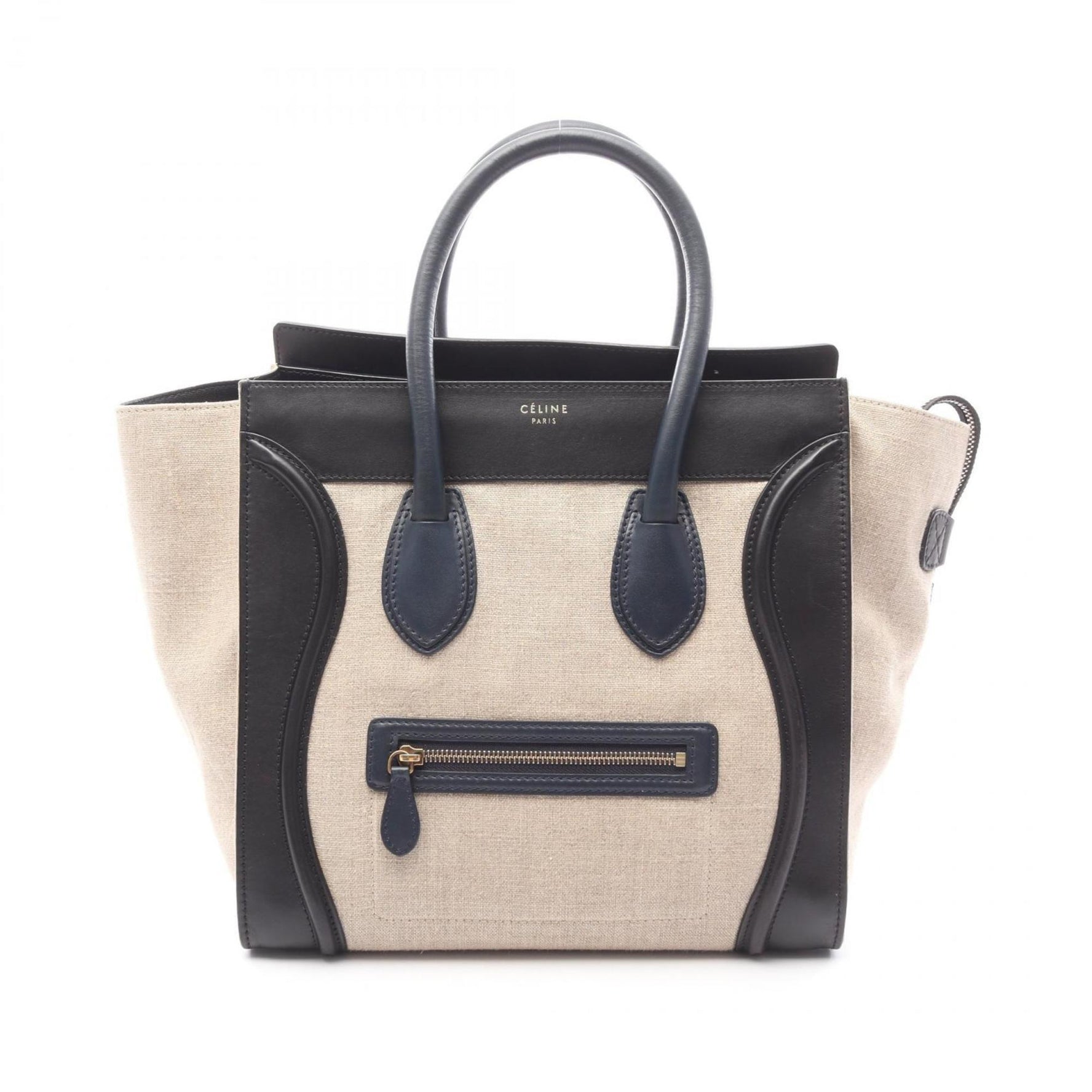 Celine Luggage Mini Shopper Handbag, Canvas and Leather, Beige, Black, Navy