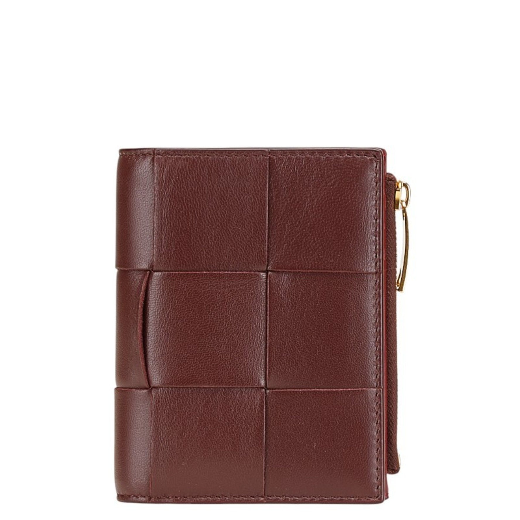 Bottega Veneta Maxi Intrecciato Bi-fold Wallet, Wine Red Leather