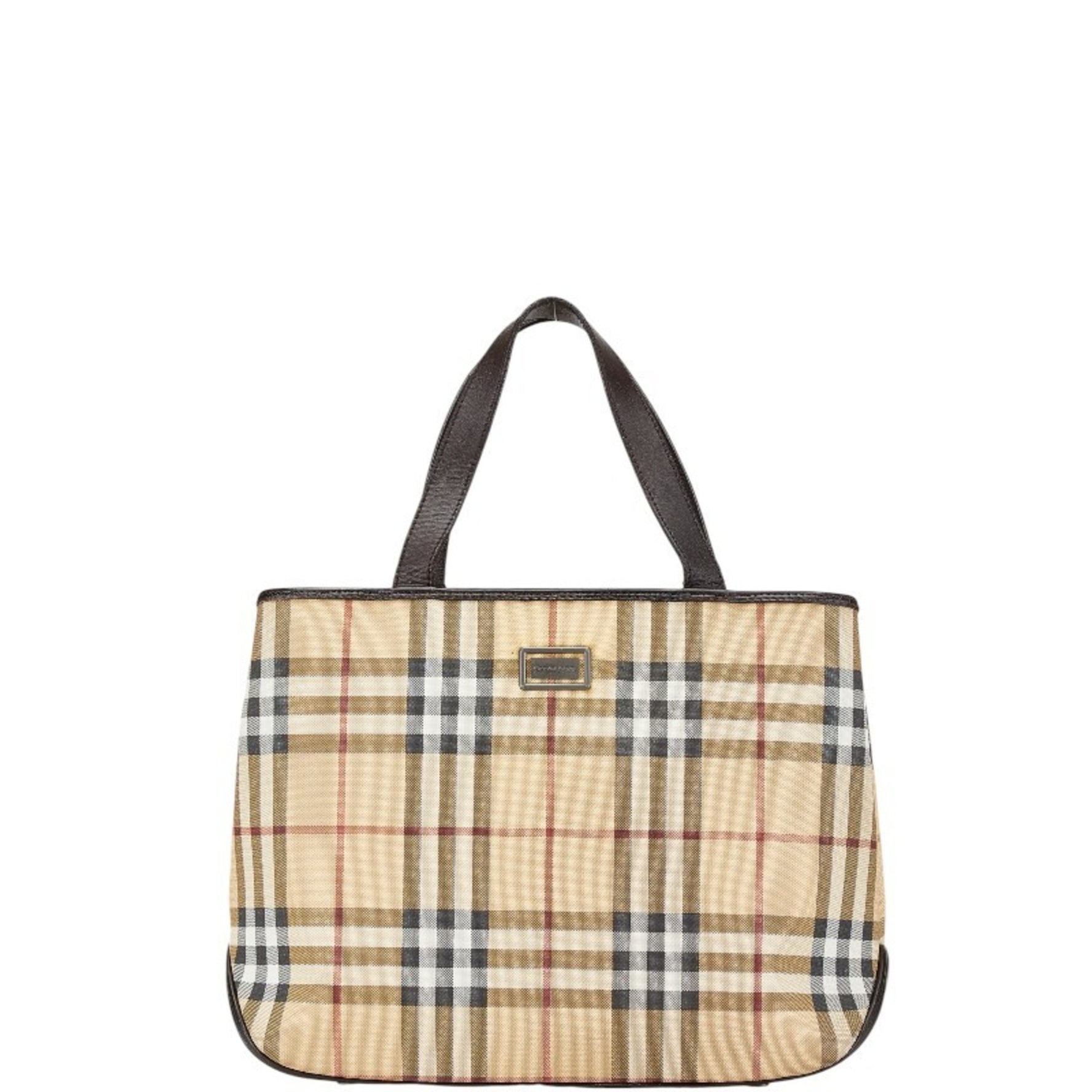 Burberry Nova Check Handbag Tote Bag Beige Brown PVC Leather Women's BURBERRY