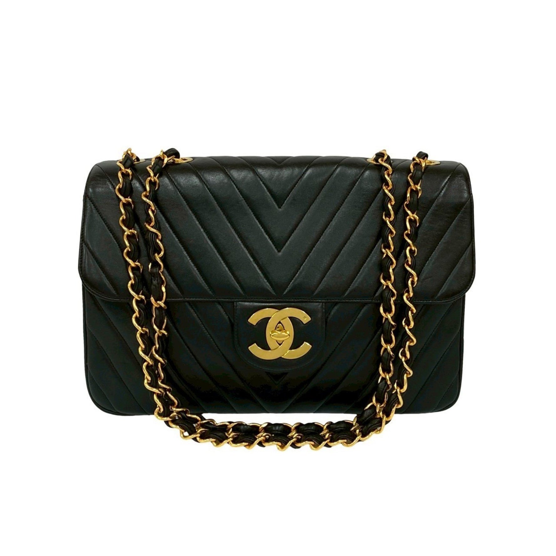 CHANEL V-Stitch Coco Mark Lambskin Leather Chain Shoulder Bag