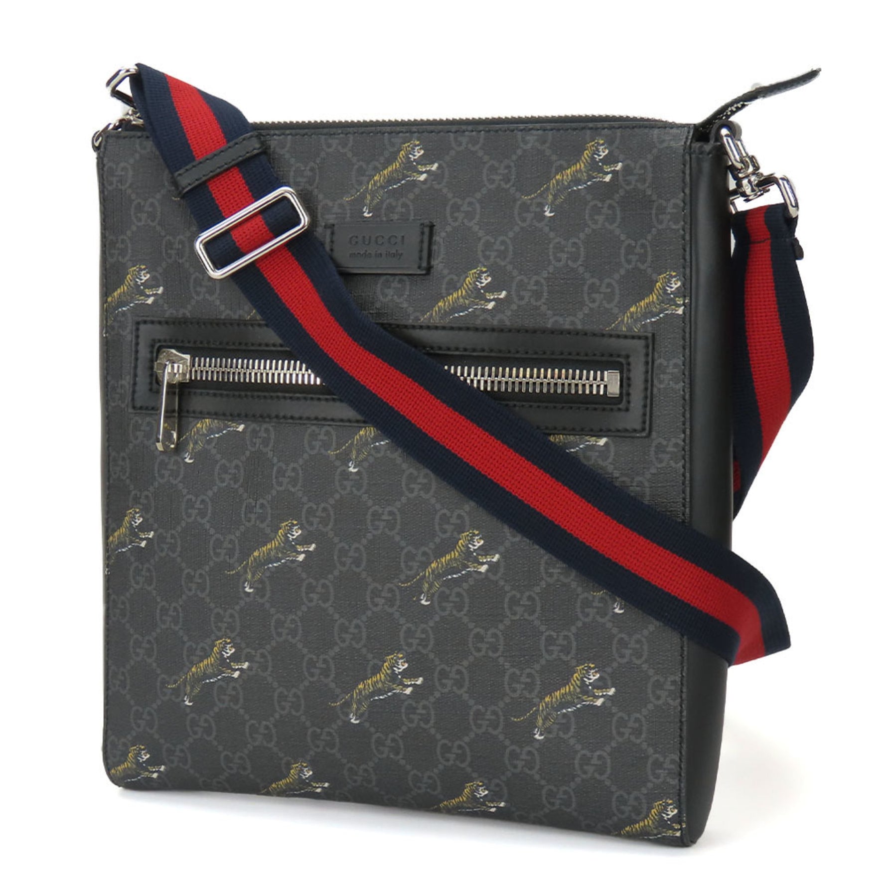 Gucci Shoulder Bag GG Supreme Canvas Black Grey Tiger