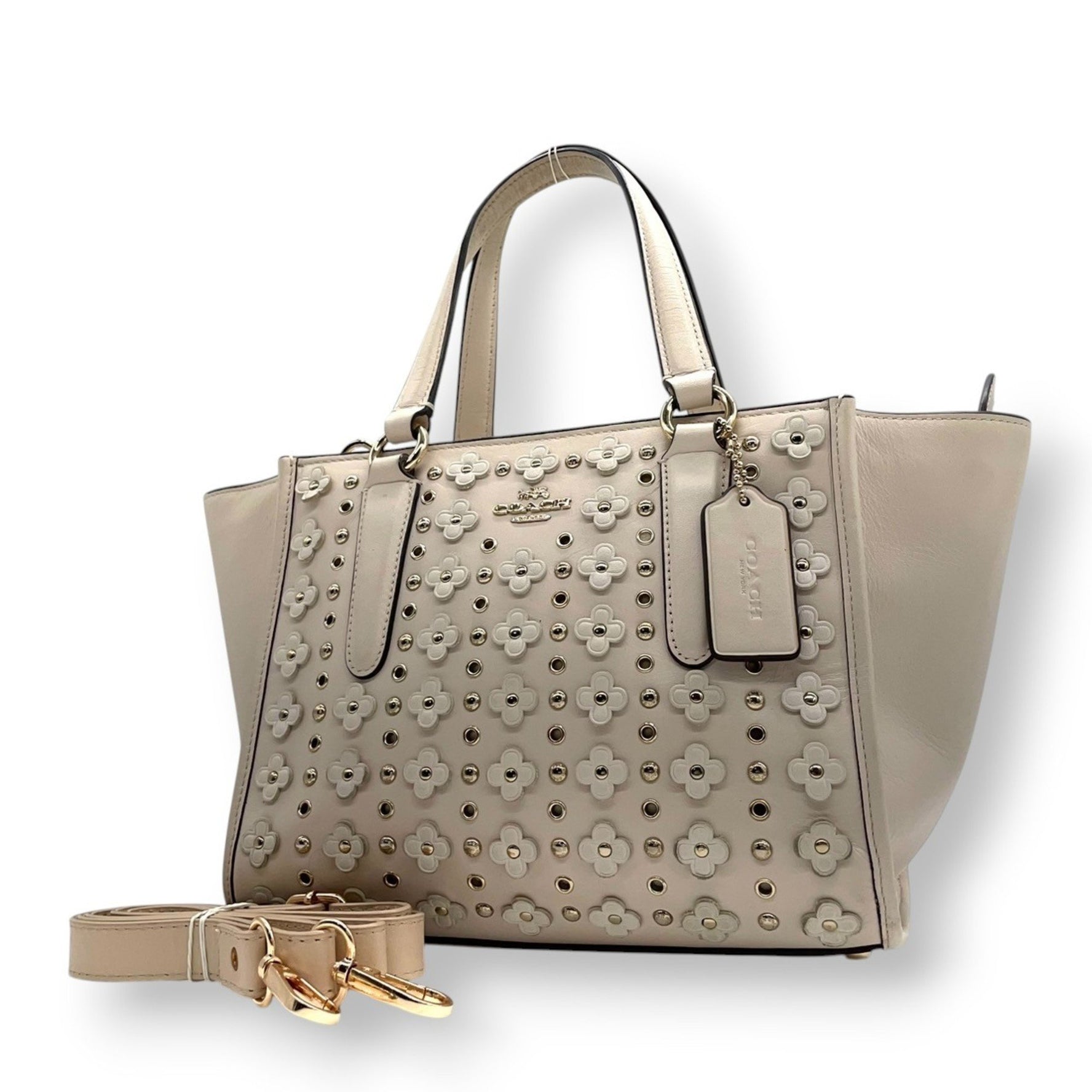 COACH Charlie Carryall Bag Handbag/Shoulder Bag, Leather with Tea Rose Flower Studs, Size