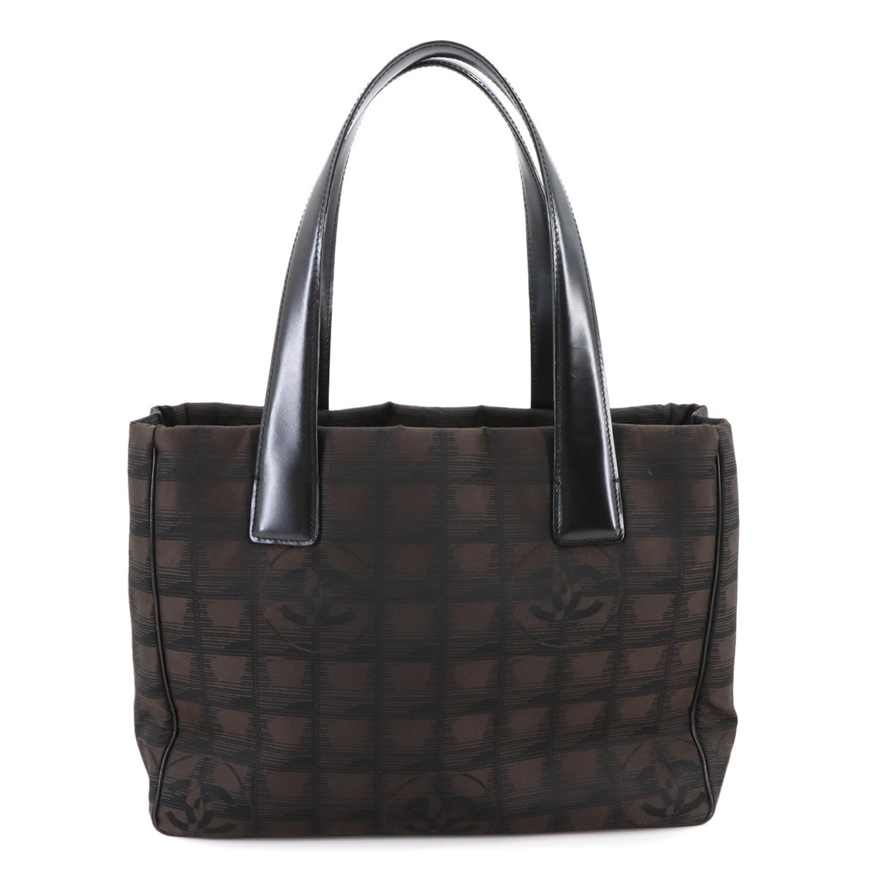 CHANEL New Travel Line Tote PM Bag, Nylon Jacquard Leather, Dark Brown and Black