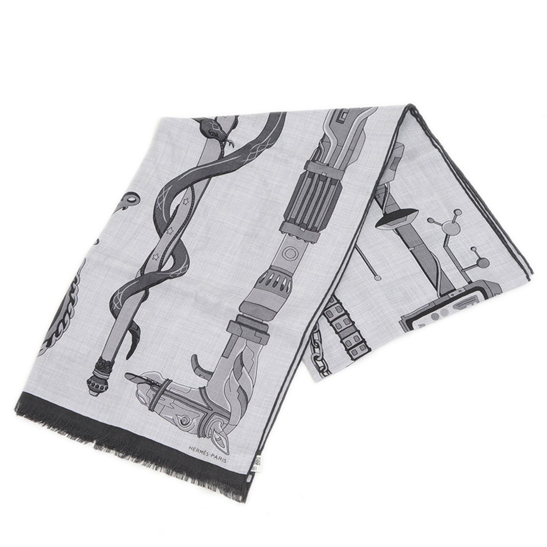 Hermes scarves and mufflers, rectangle, Katsuna, Cassisil, Grisine Clair, Grimoyen