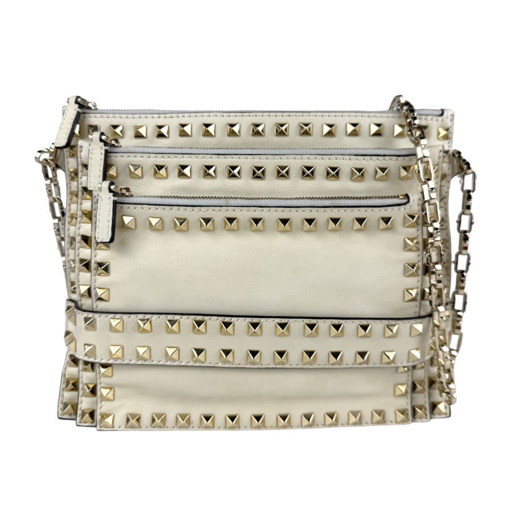 Valentino Garavani Rockstud Shoulder Bag in Leather, Metal, Off-White, and Gold