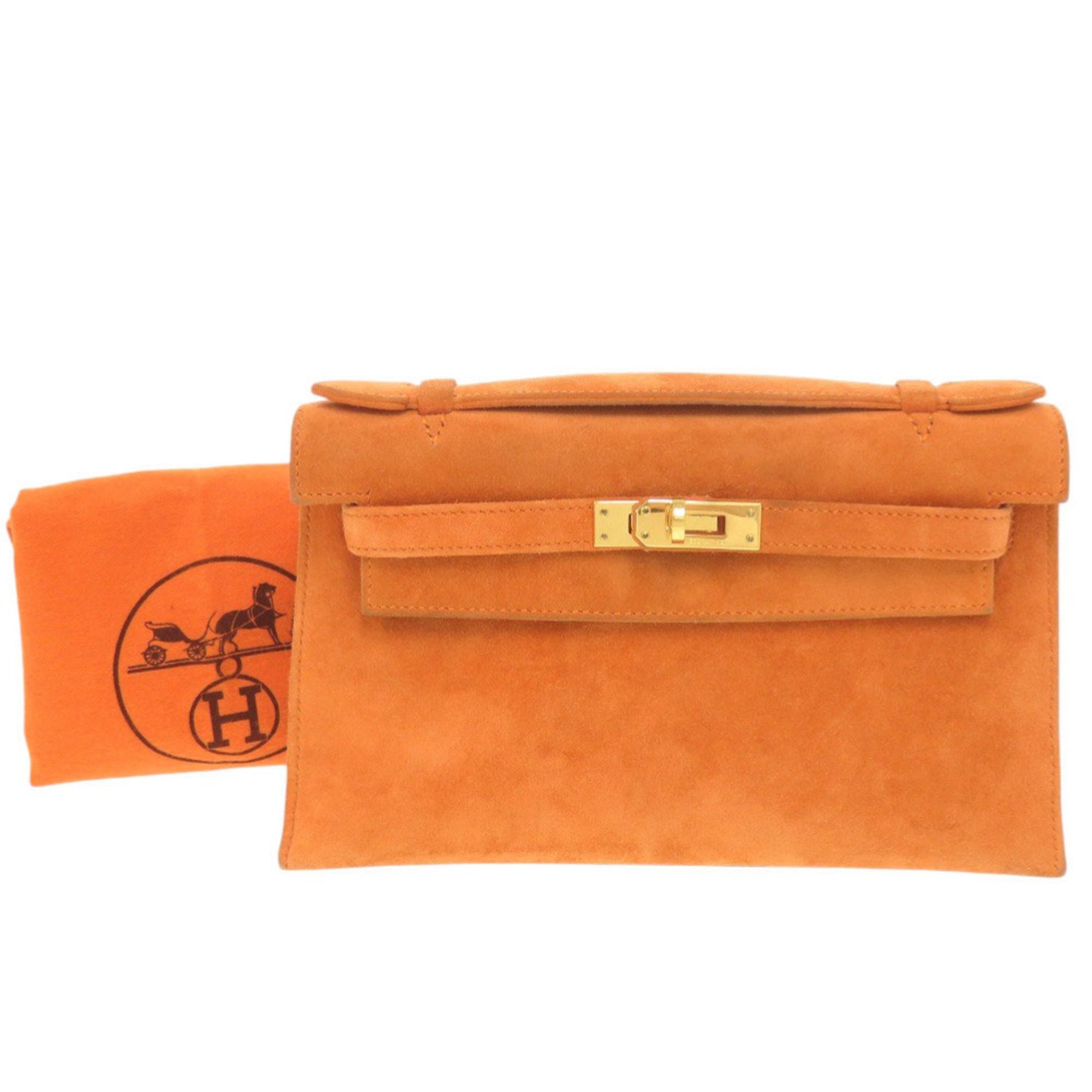 Hermès Pochette Kelly Dobris Orange □I Stamp (Made in 2005) Gold Hardware Clutch Bag Handbag 0827 HERMES