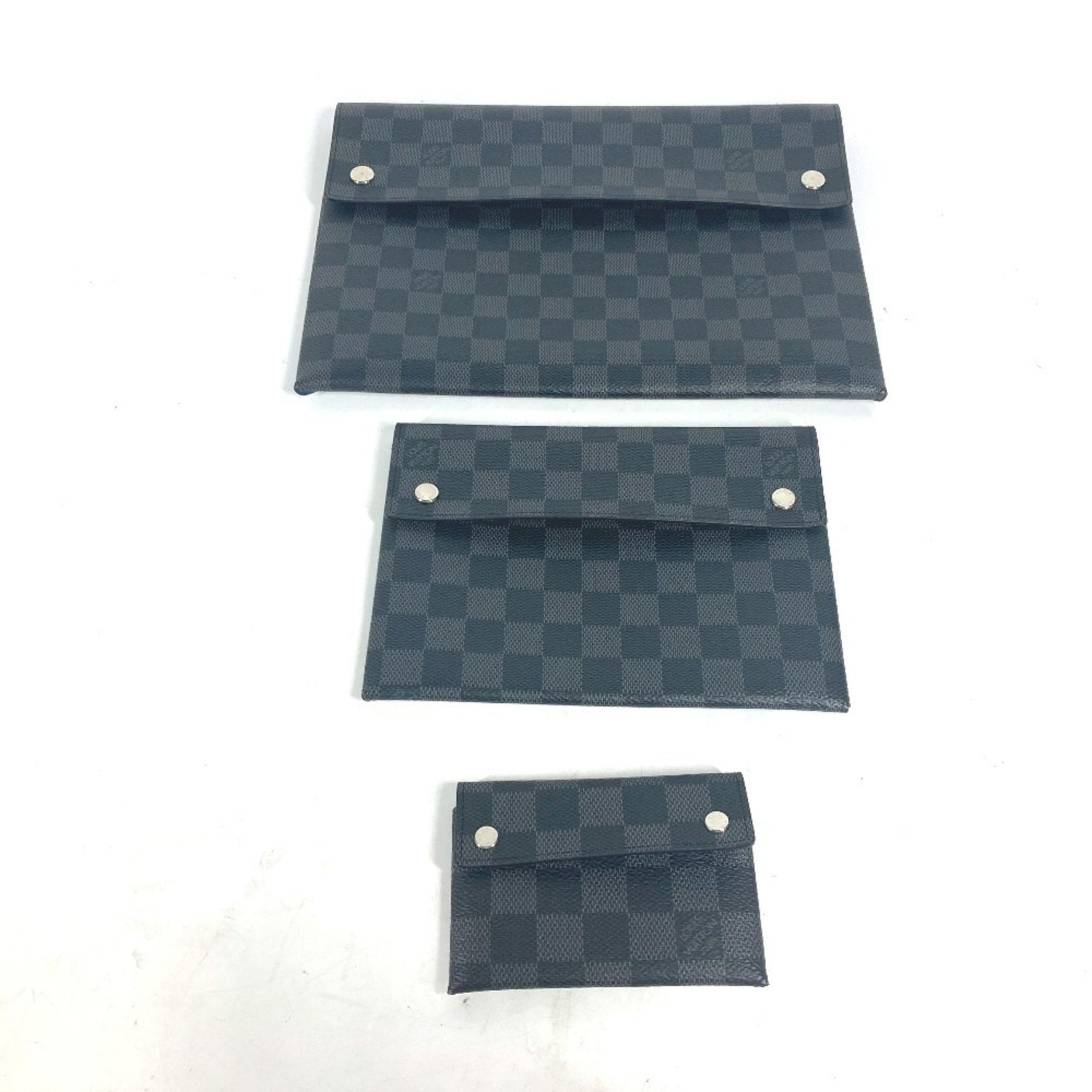 Louis Vuitton Damier Graphite Alpha Triple Pouch Bag Set of 3 Long Wallet Business Card Holder/Card Case Clutch Canvas Men's