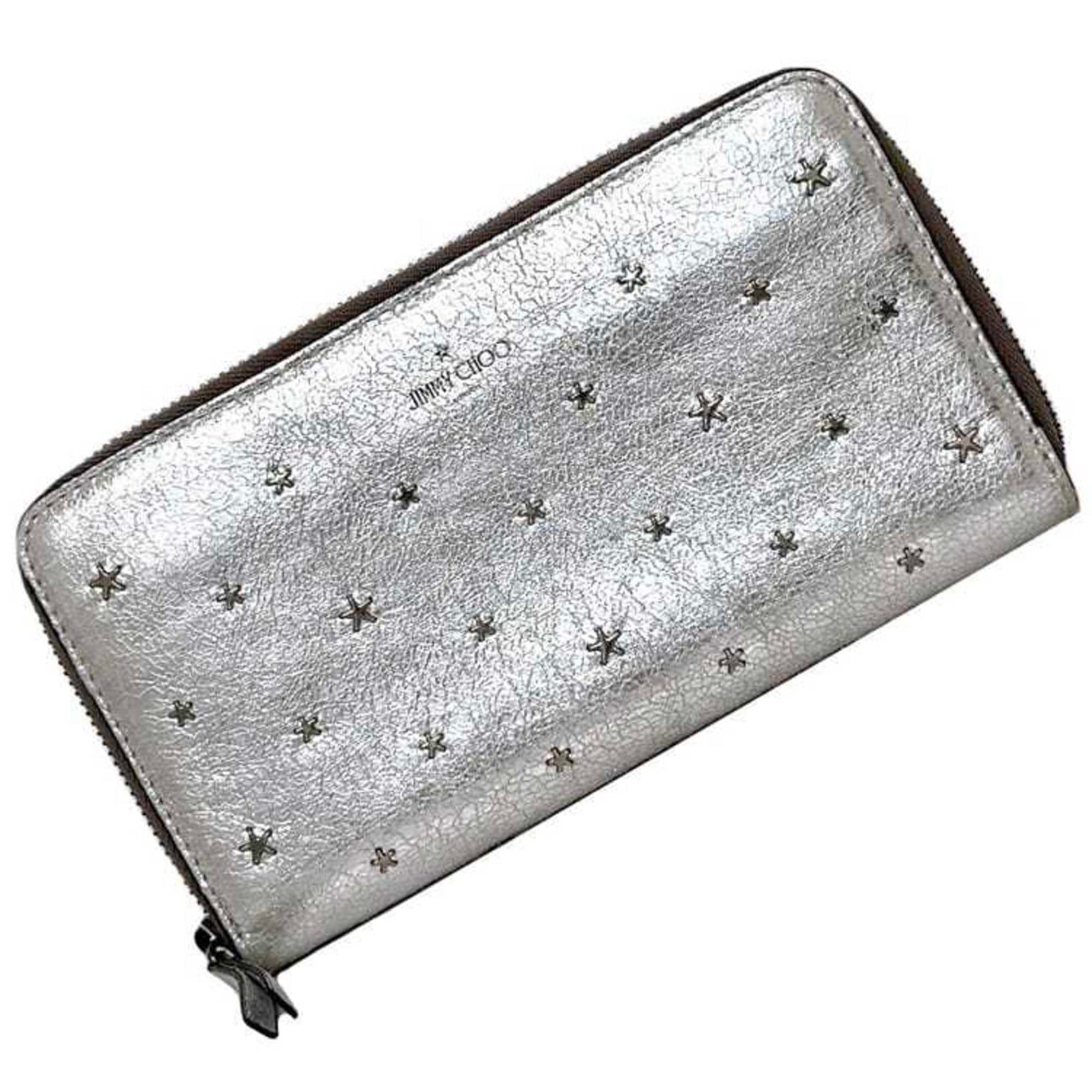 Jimmy Choo Round Long Wallet ec-23035 Silver Leather Studs JIMMY CHOO Star Metallic Ladies Pattern