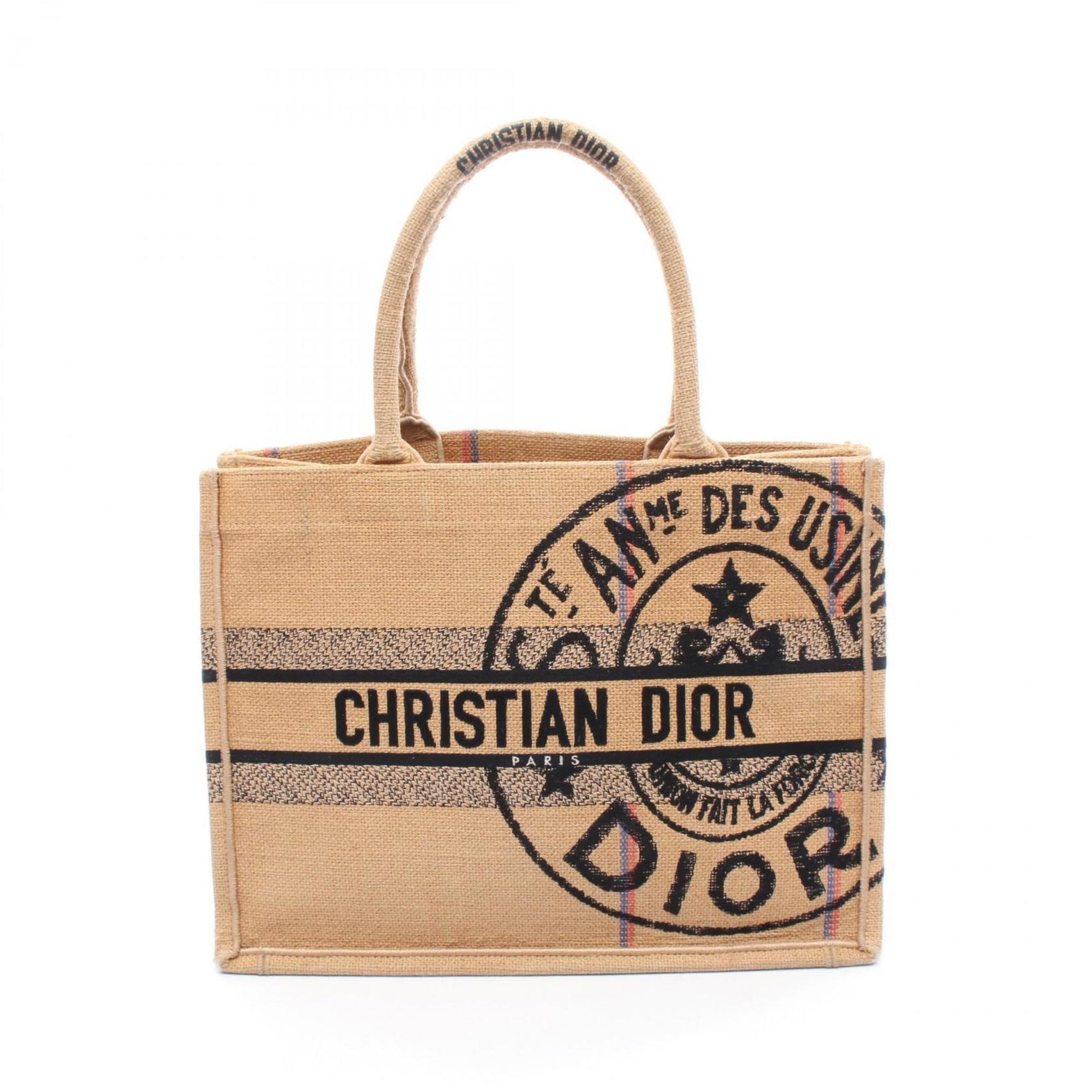 Christian Dior Dior BOOK TOTE Medium Tote Bag, Raffia, Brown, Black, Multicolor