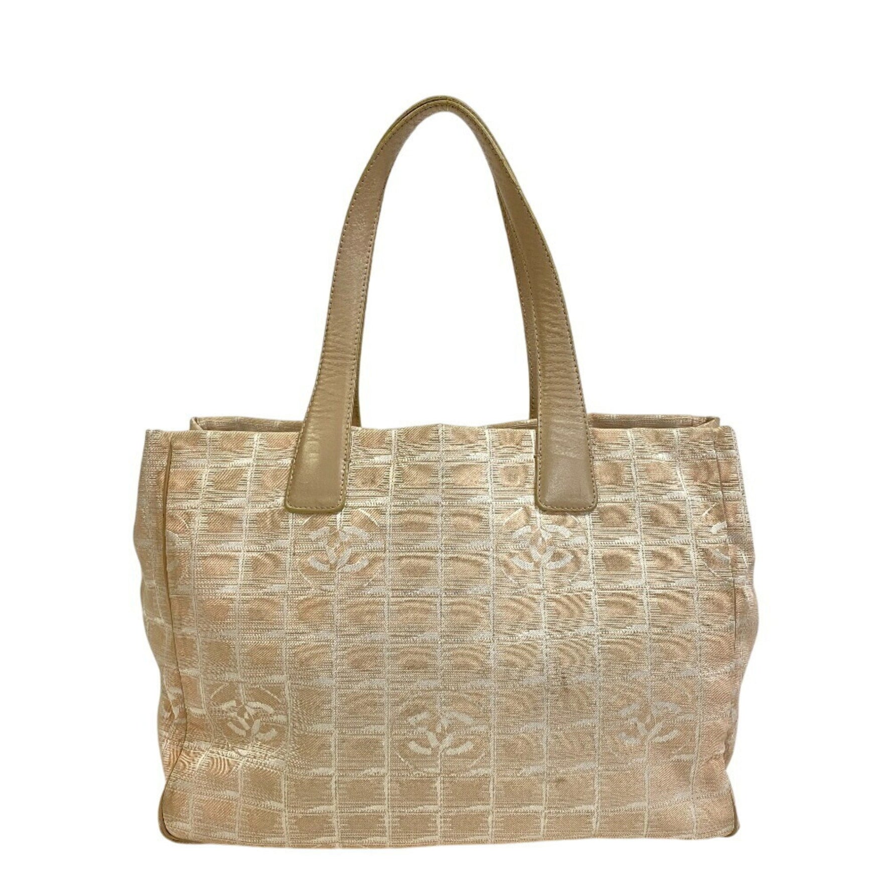 CHANEL Tote MM Jacquard New Travel Line Bag, Beige, Women's