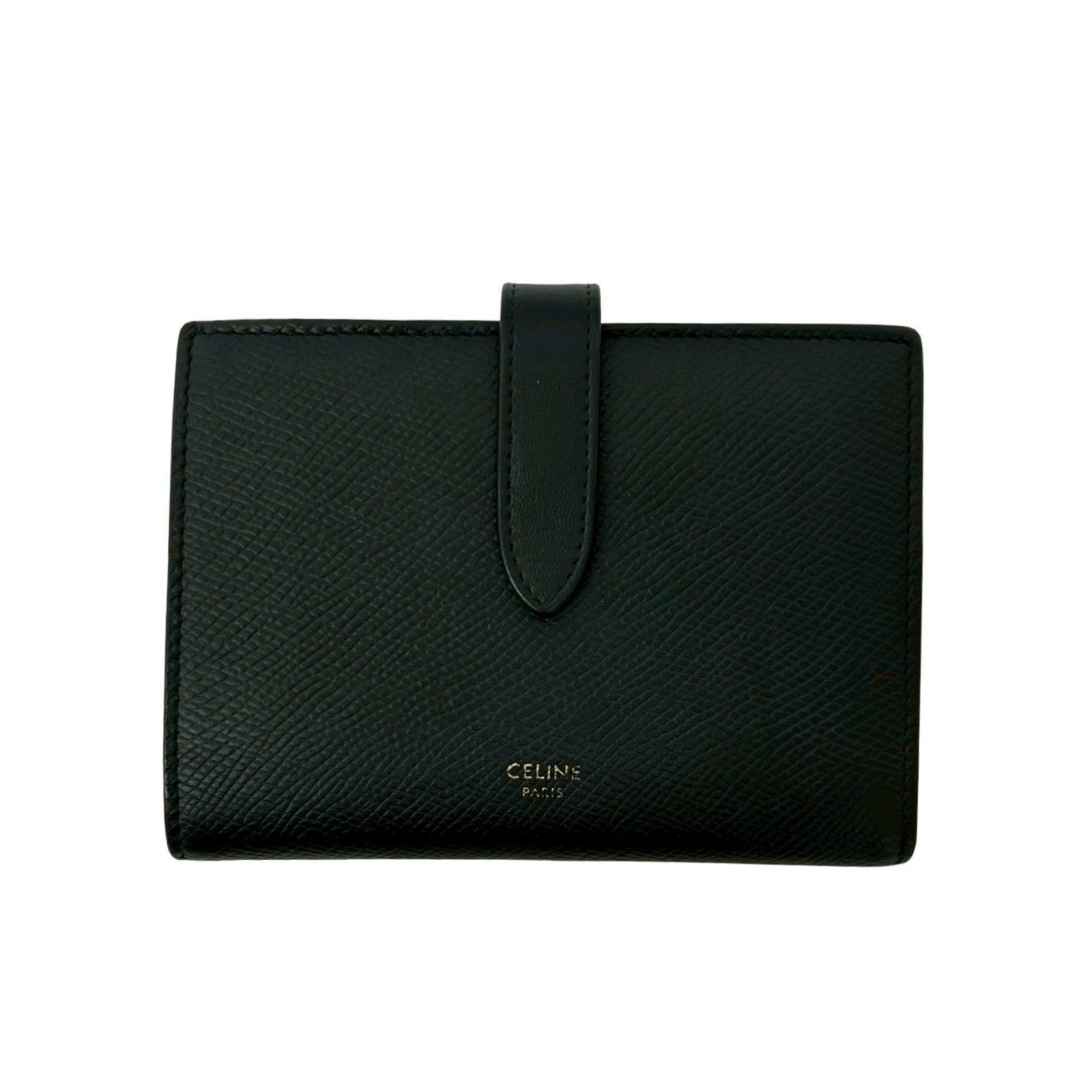CELINE Medium Strap Leather Compact Bifold Wallet with Coin Purse