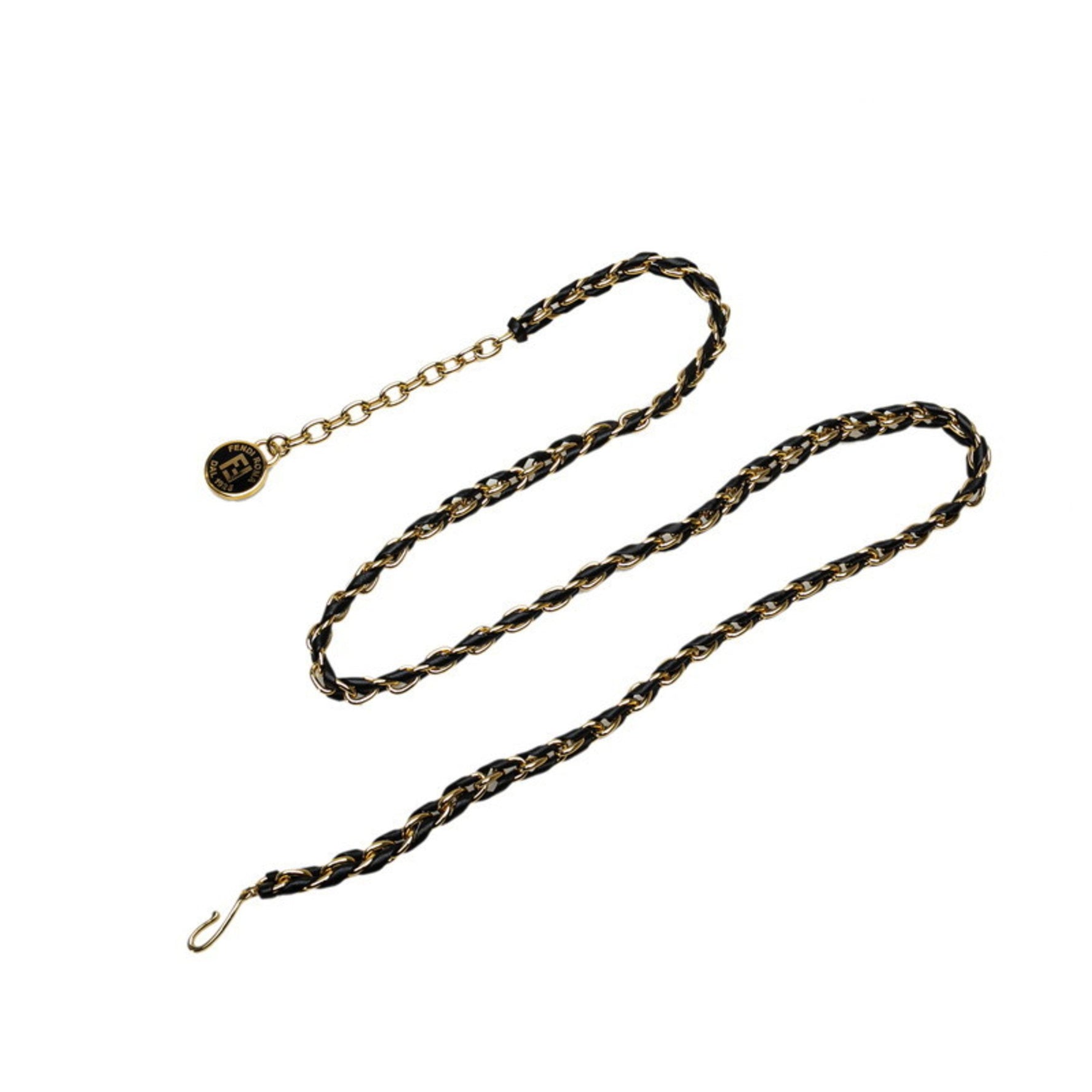 FENDI Chain Belt Gold Black Plated Leather