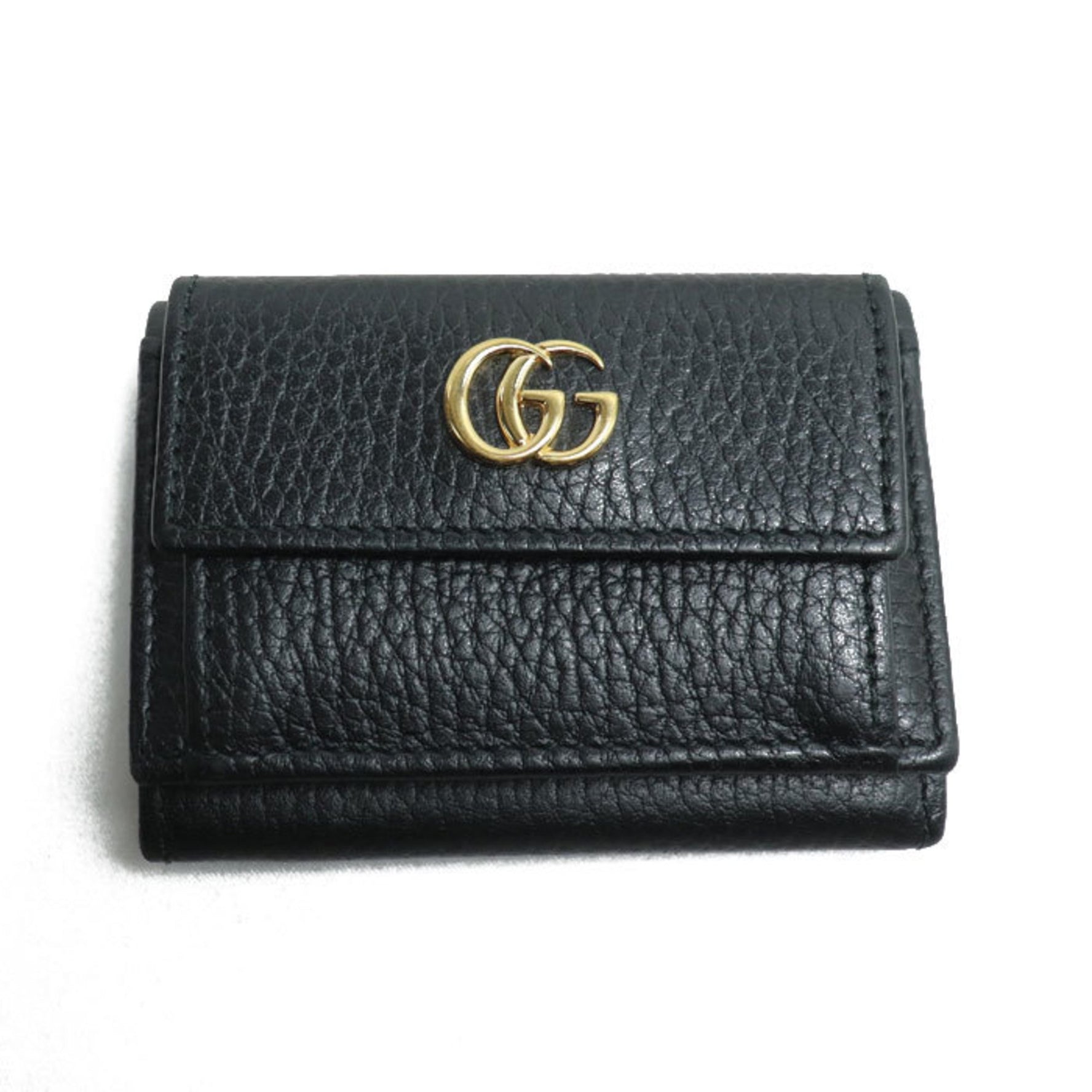GUCCI Petit Marmont Leather Wallet Tri-fold Black Women's