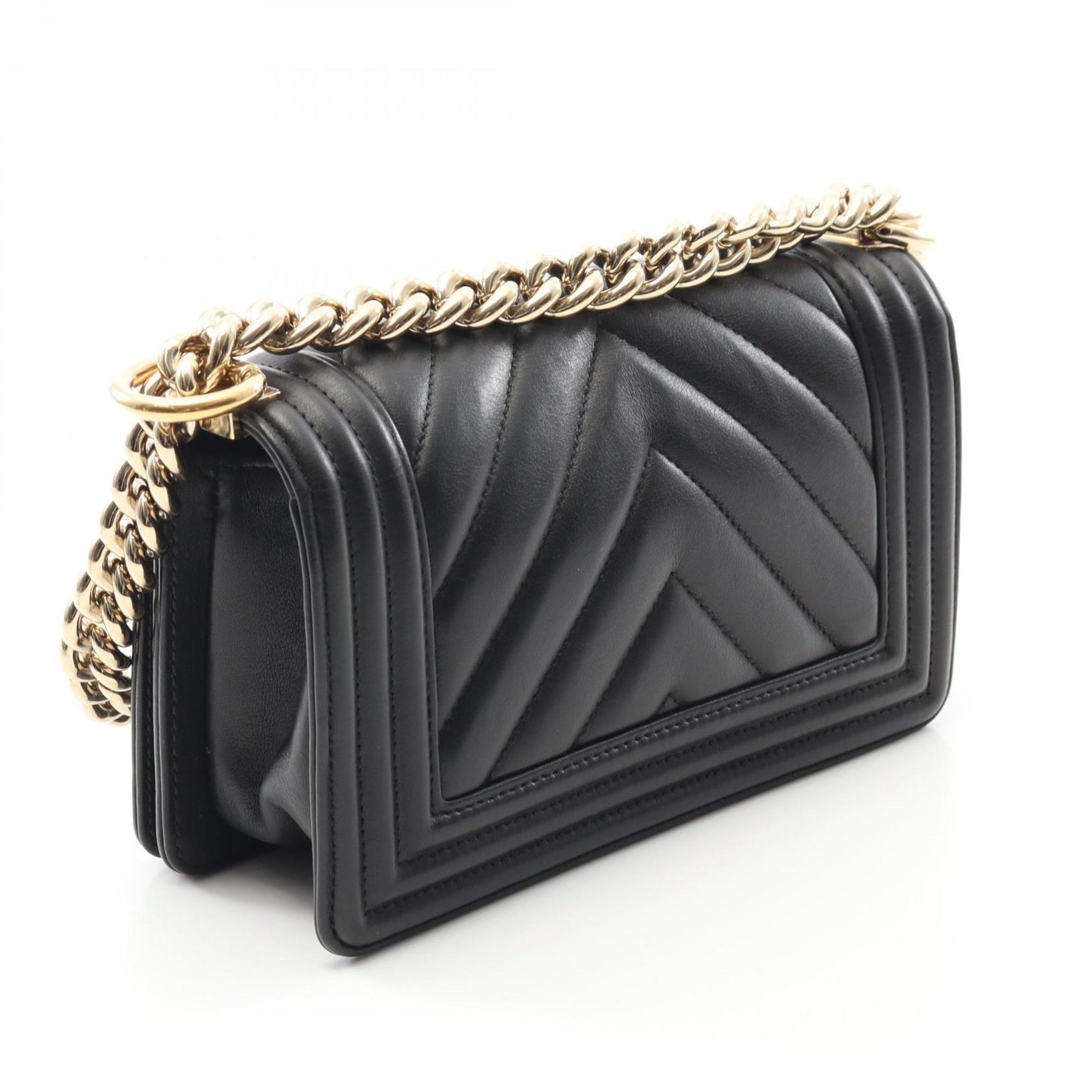 CHANEL Boy Small Chevron V-Stitch Shoulder Bag in Lambskin Leather