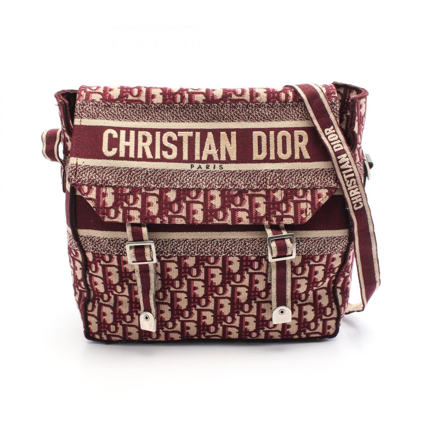 Christian Dior Dior Camp Oblique Shoulder Bag, Canvas, Bordeaux/Beige